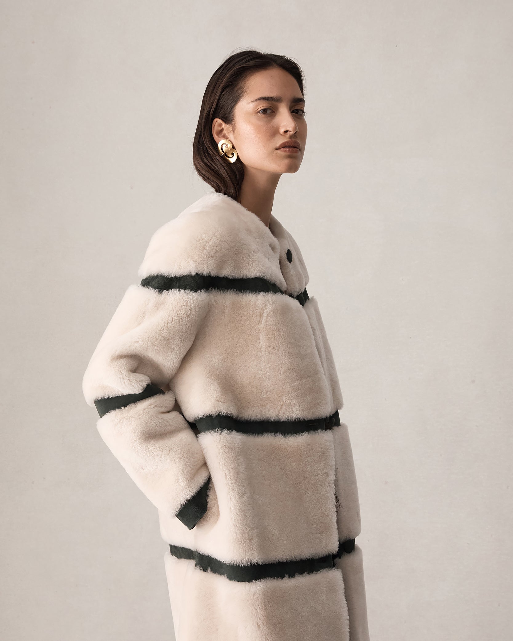 Alexandra Coat - Beige & Forest