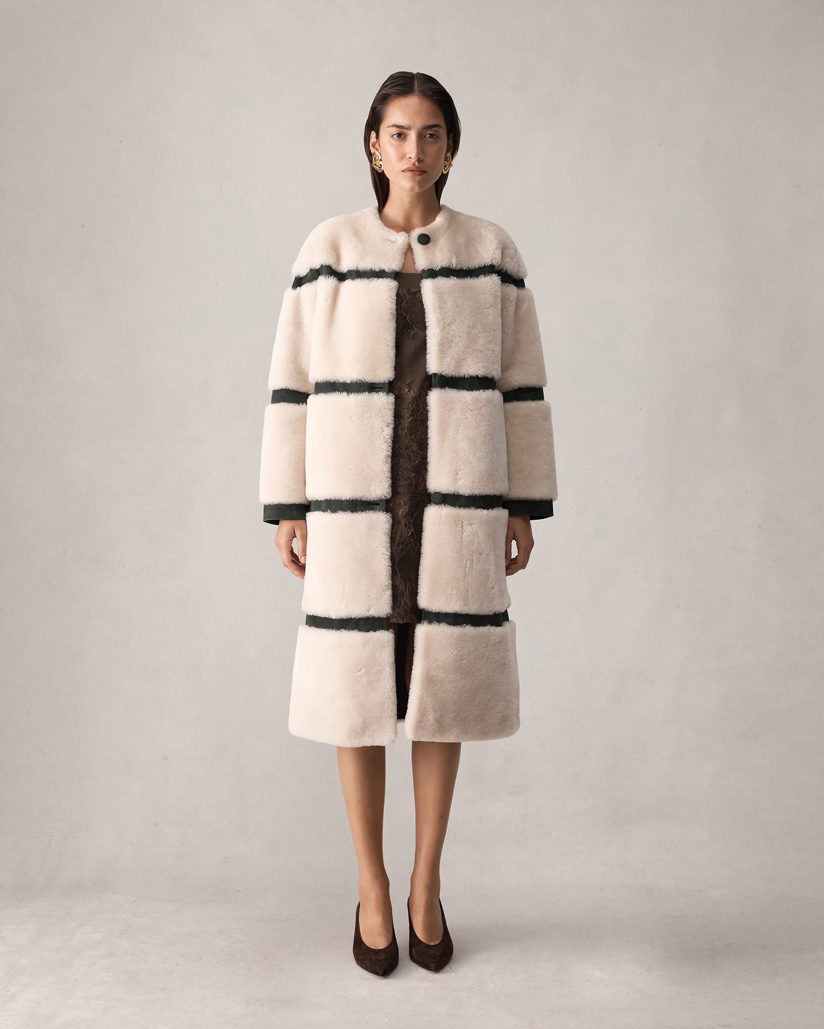 Alexandra Coat - Beige & Forest