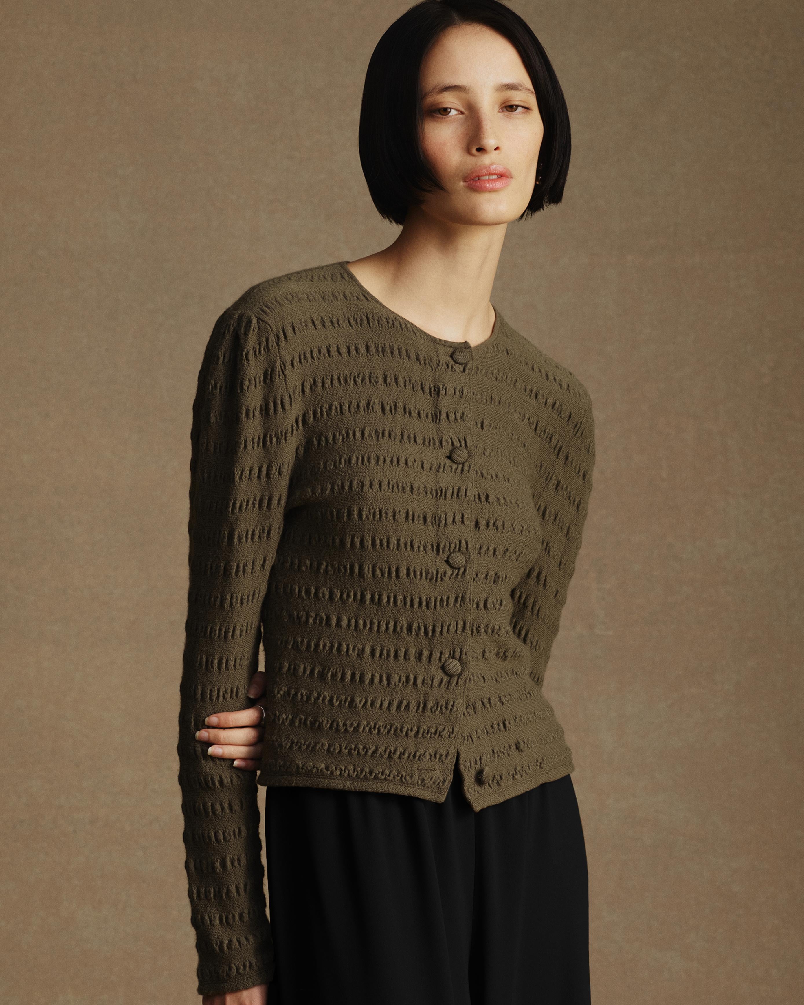 Annie Seersucker Cardigan - Moss