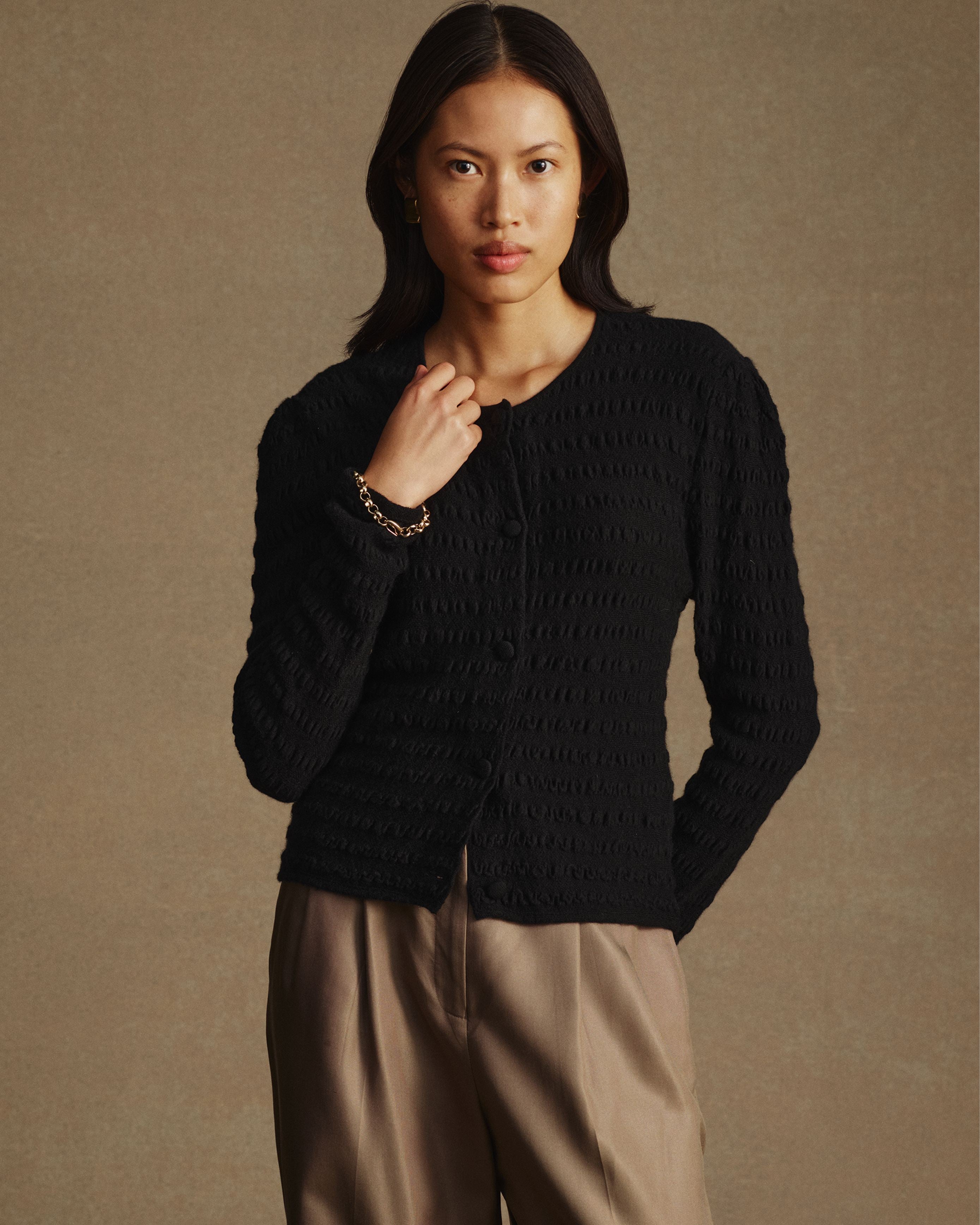 Annie Seersucker Cardigan - Black