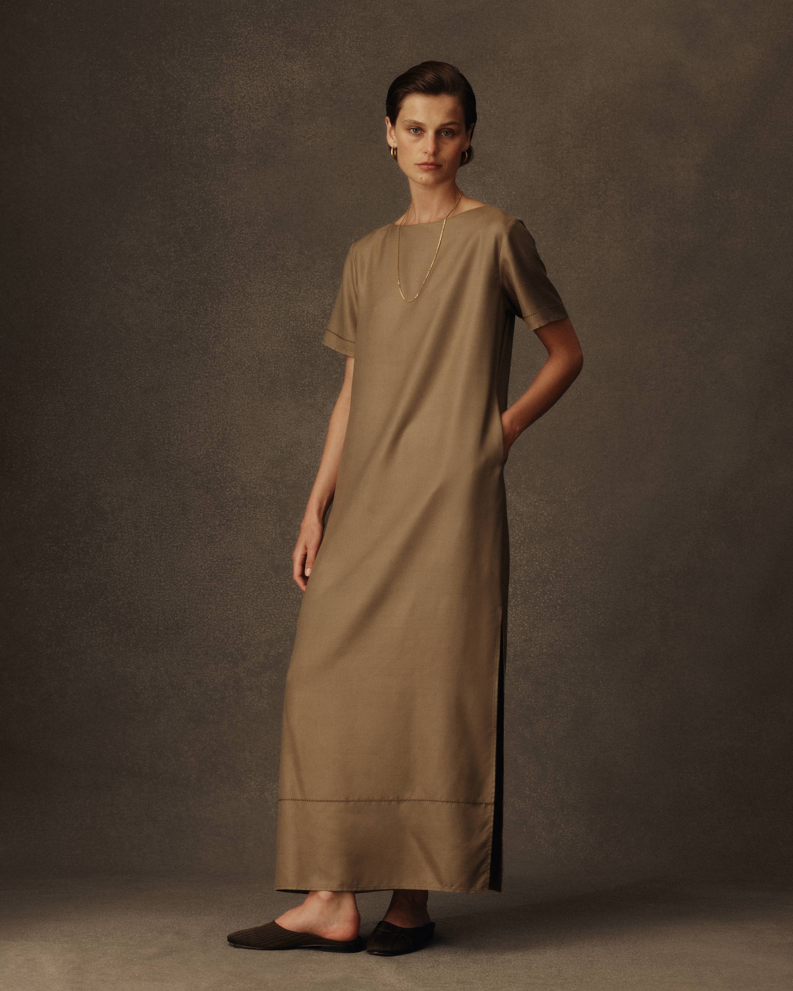 Audrey Dress  - Taupe Dupioni