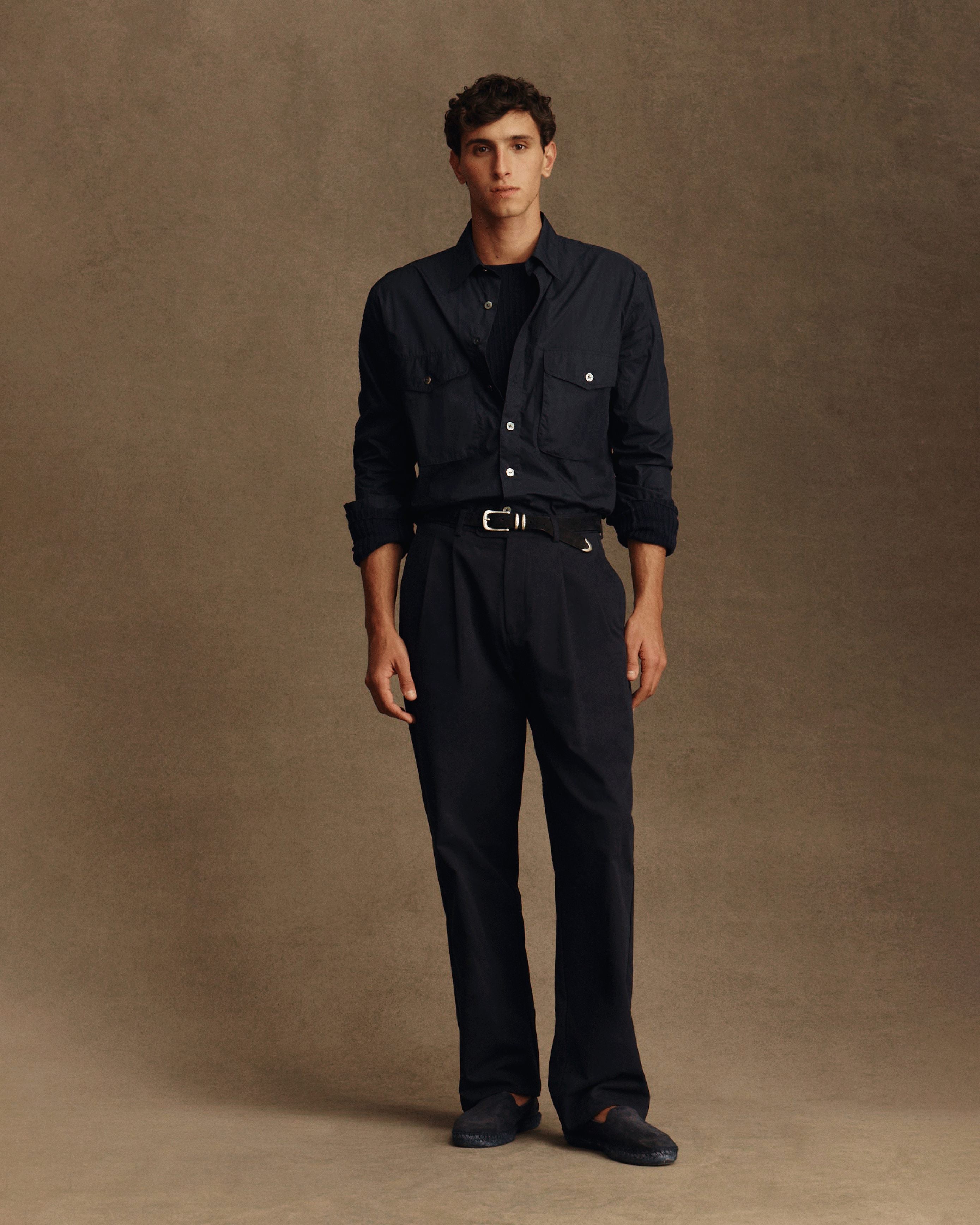 Double Pleated Trouser - Navy Canvas