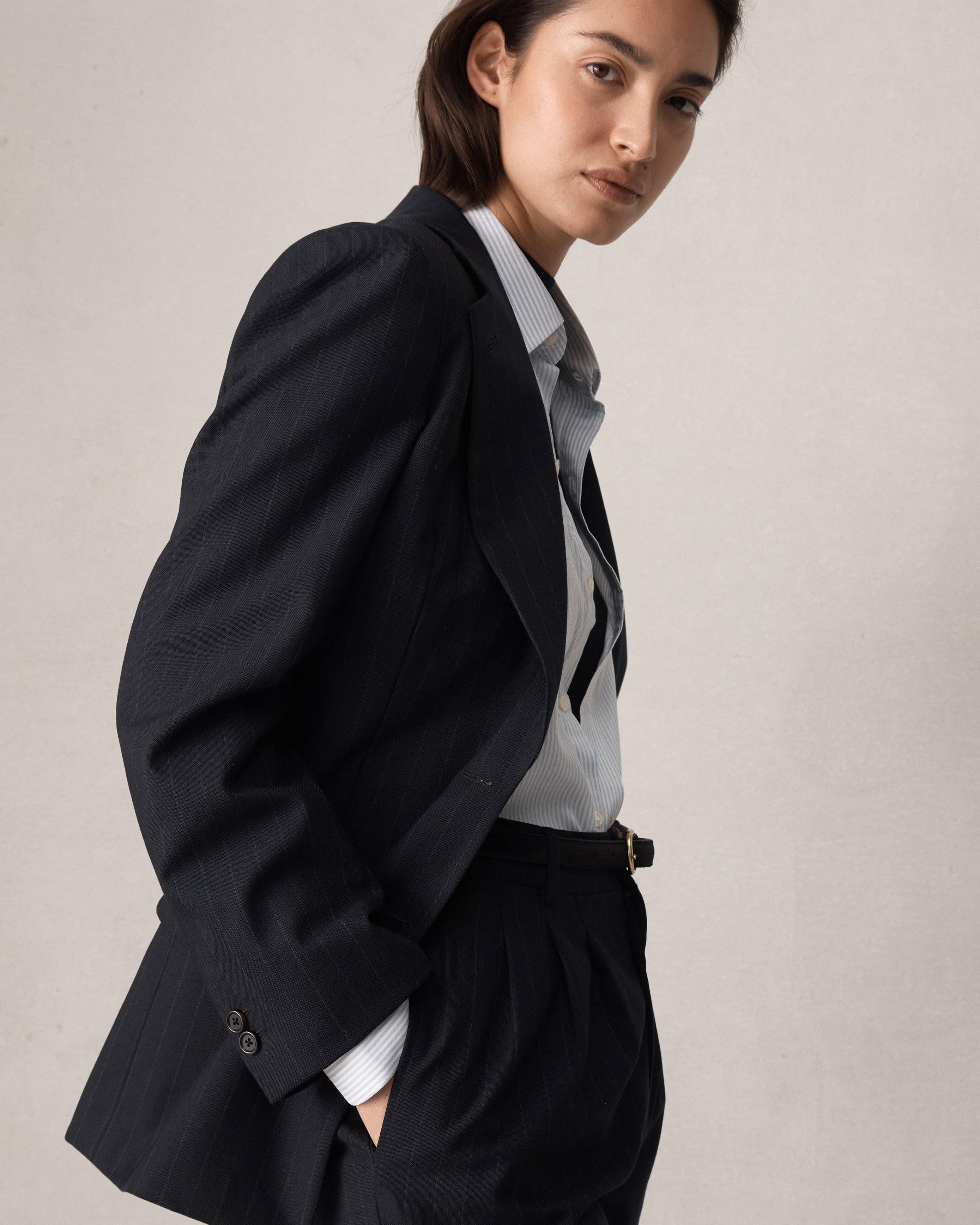 Ava Blazer - Navy Pinstripe