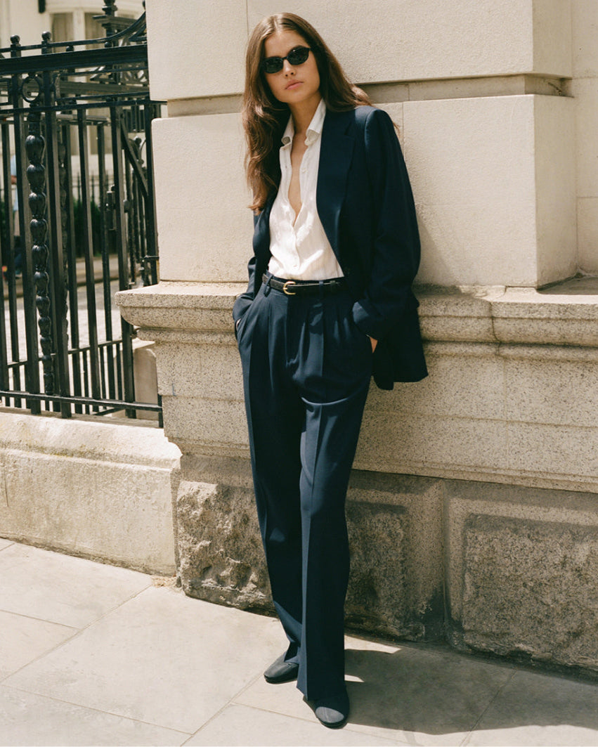 Ava Pleated Trouser - Navy