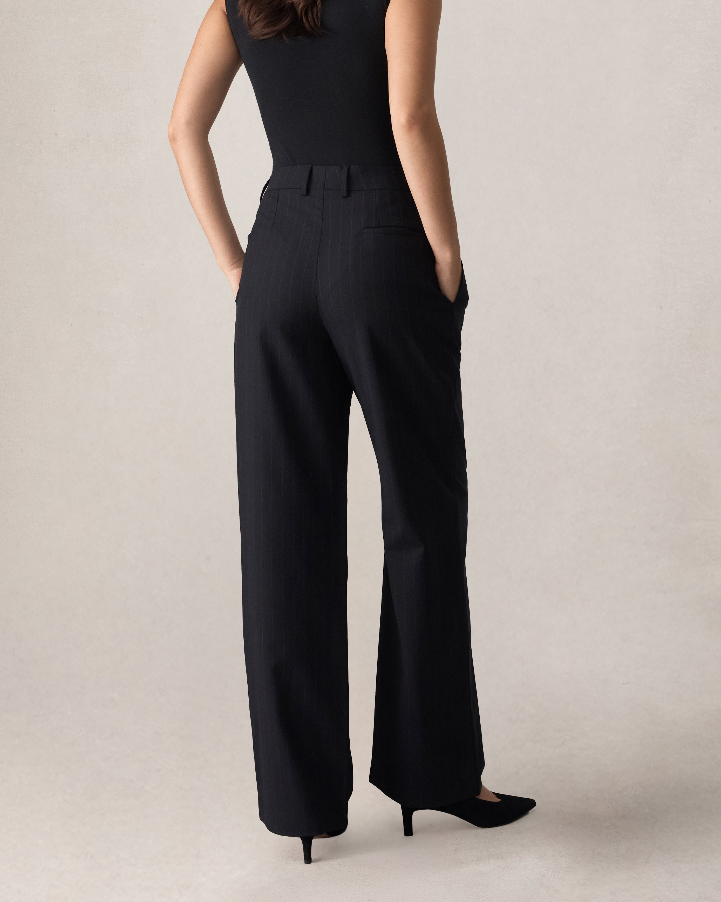 Ava Pleated Trouser - Navy Pinstripe