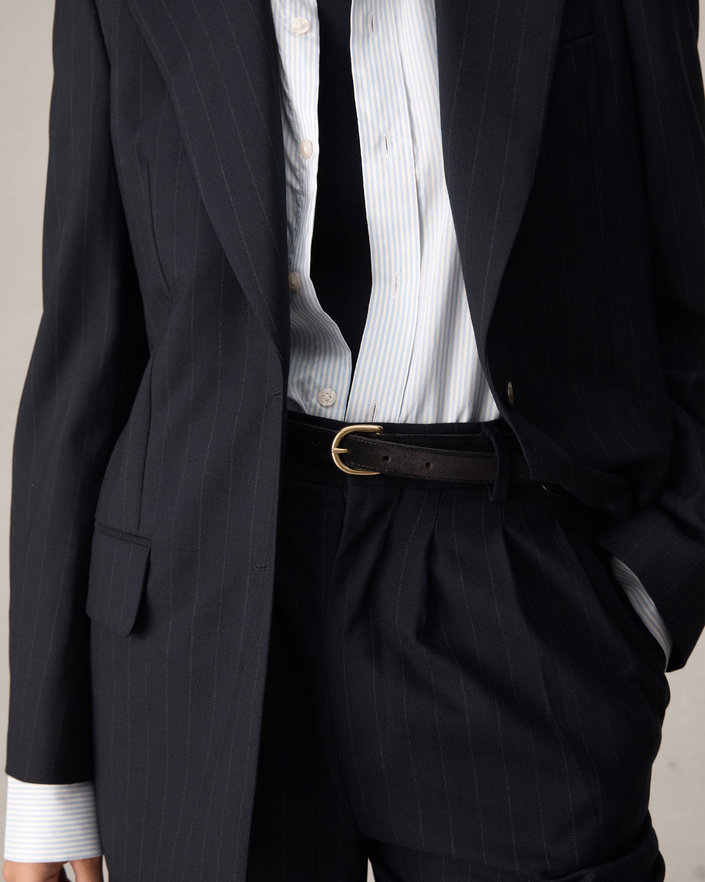 Ava Pleated Trouser - Navy Pinstripe