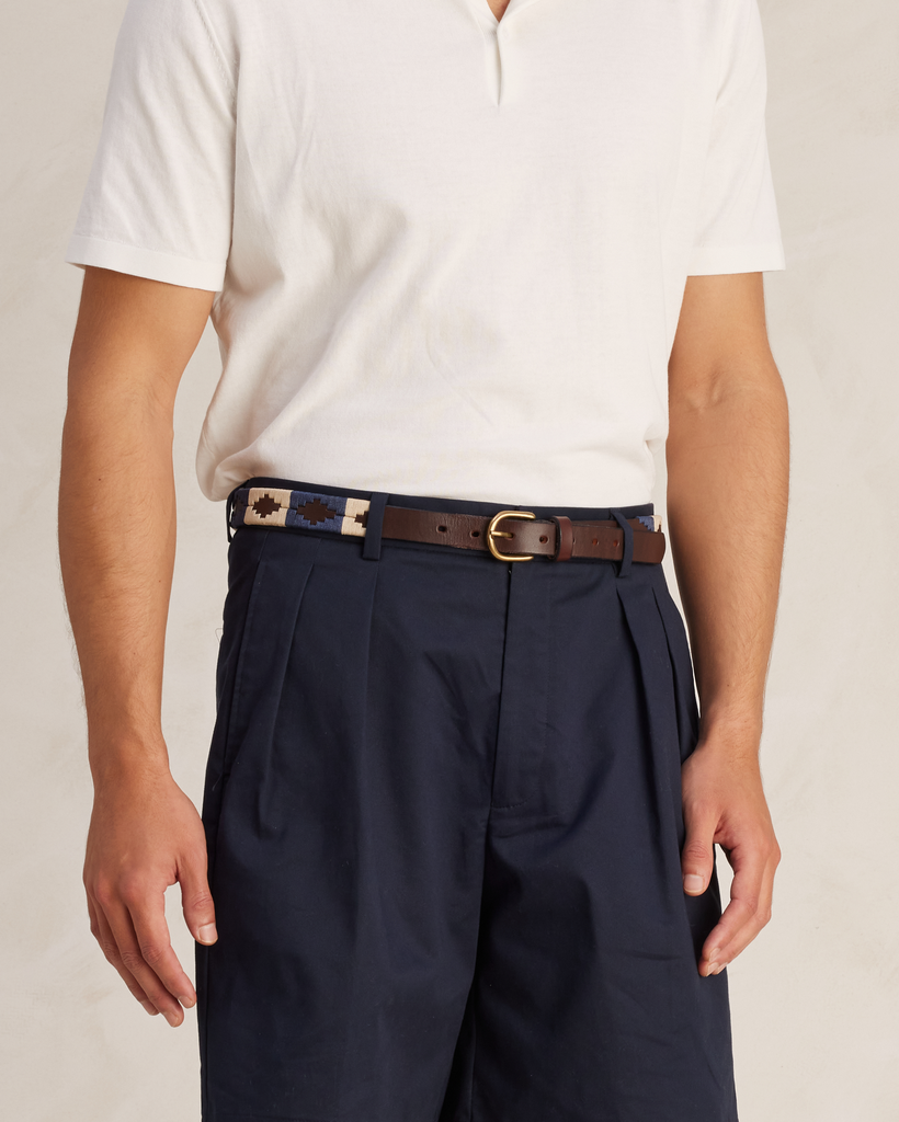 Navy & White on Brown Polo Belt