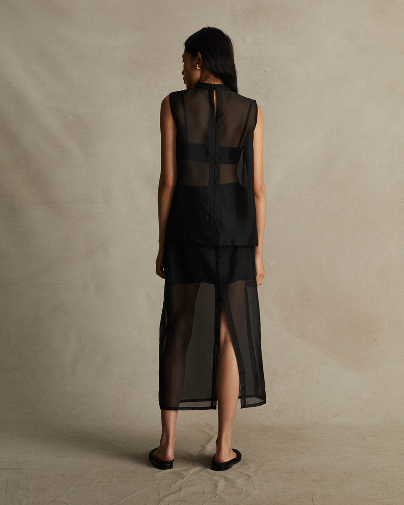 Black Silk Organza Devon Skirt