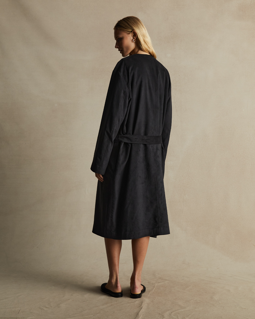 Long black suede coat on sale