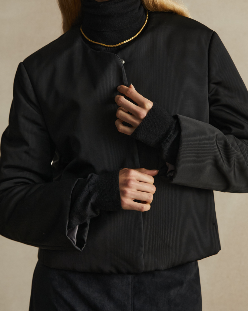 Black Moire Padded Corta Jacket