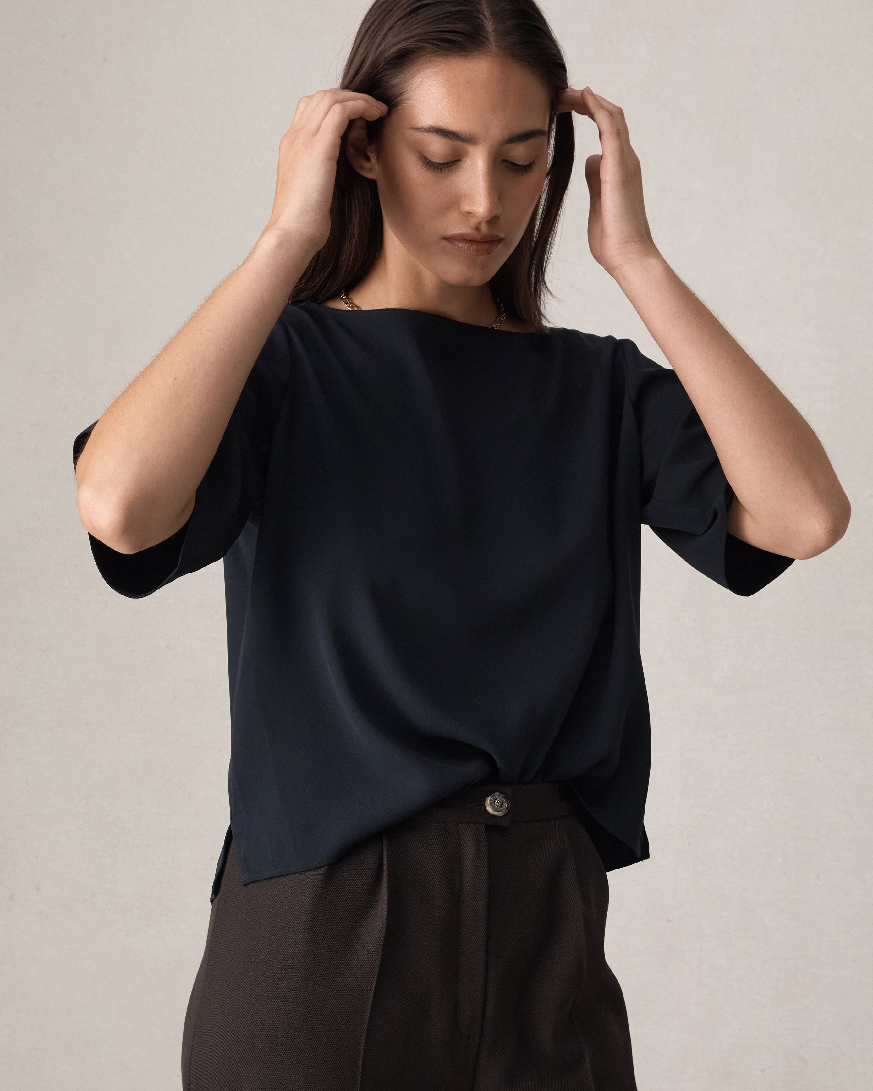 Boat Neck Top - Navy