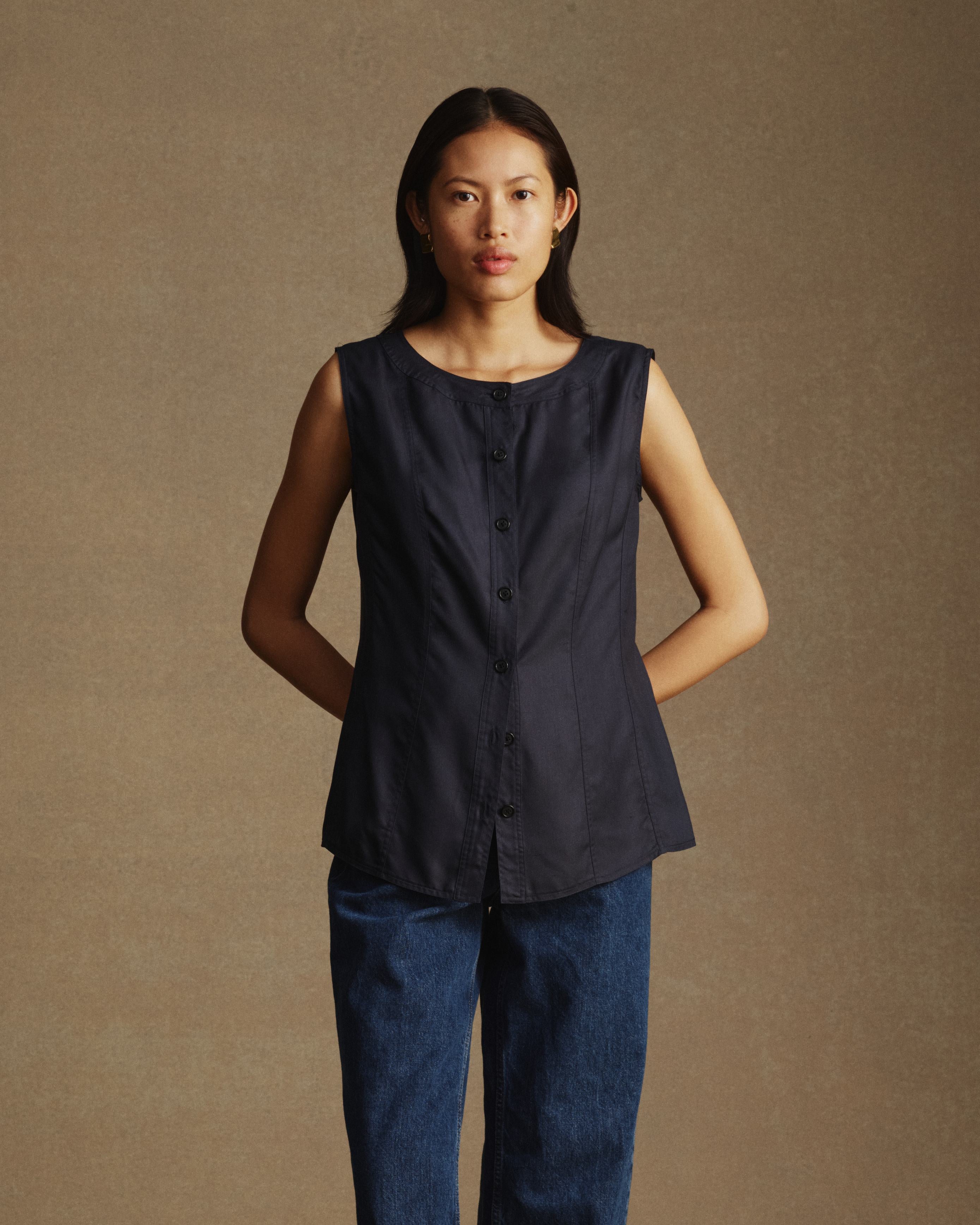 Bodice Top - Navy Dupioni
