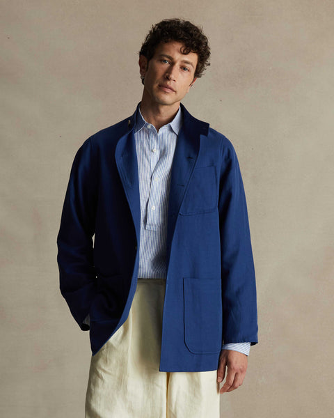 Blue Silk Linen Corbu Jacket | P Johnson