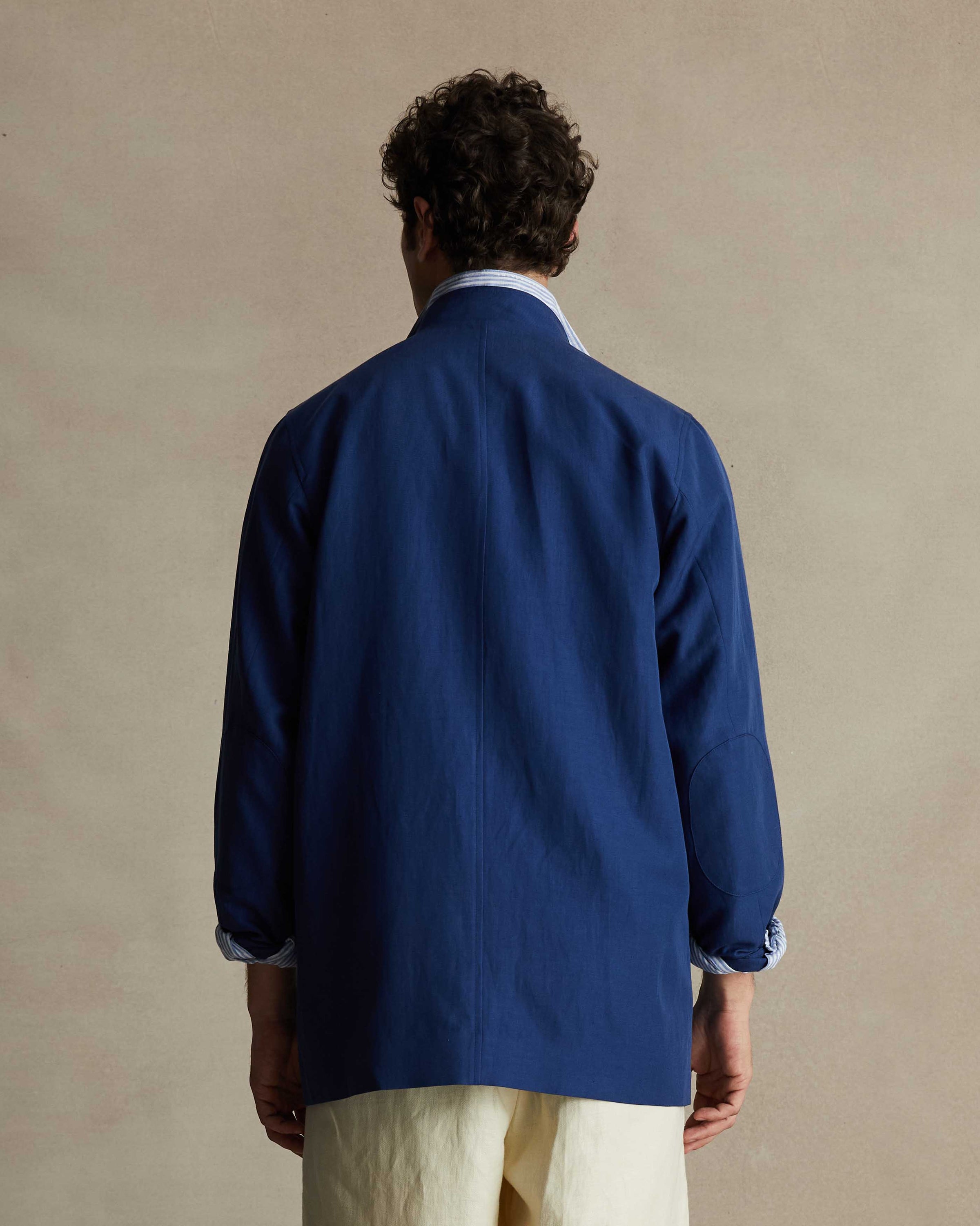 Blue Silk Linen Corbu Jacket | P Johnson