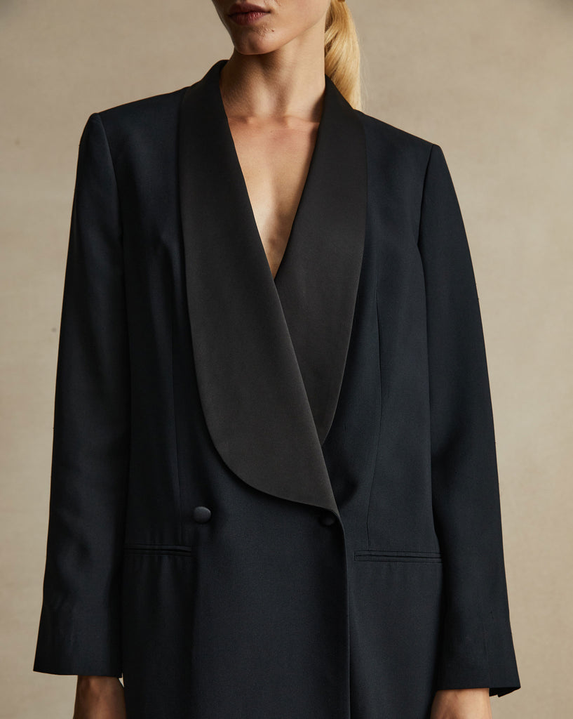 Black Silk Tuxedo Coat Dress