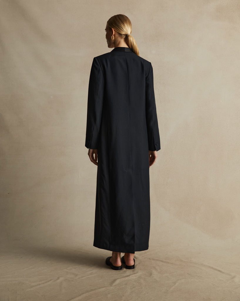 Black Silk Tuxedo Coat Dress