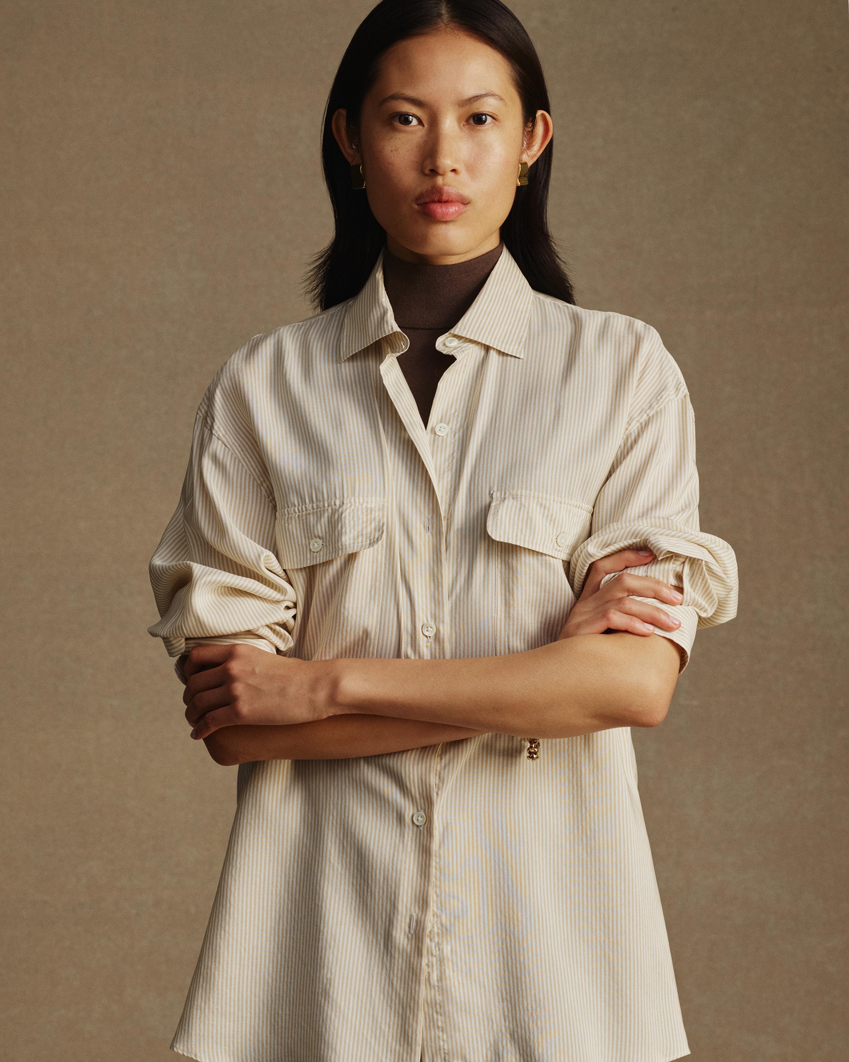 Camilla Shirt - Beige Stripe Silk