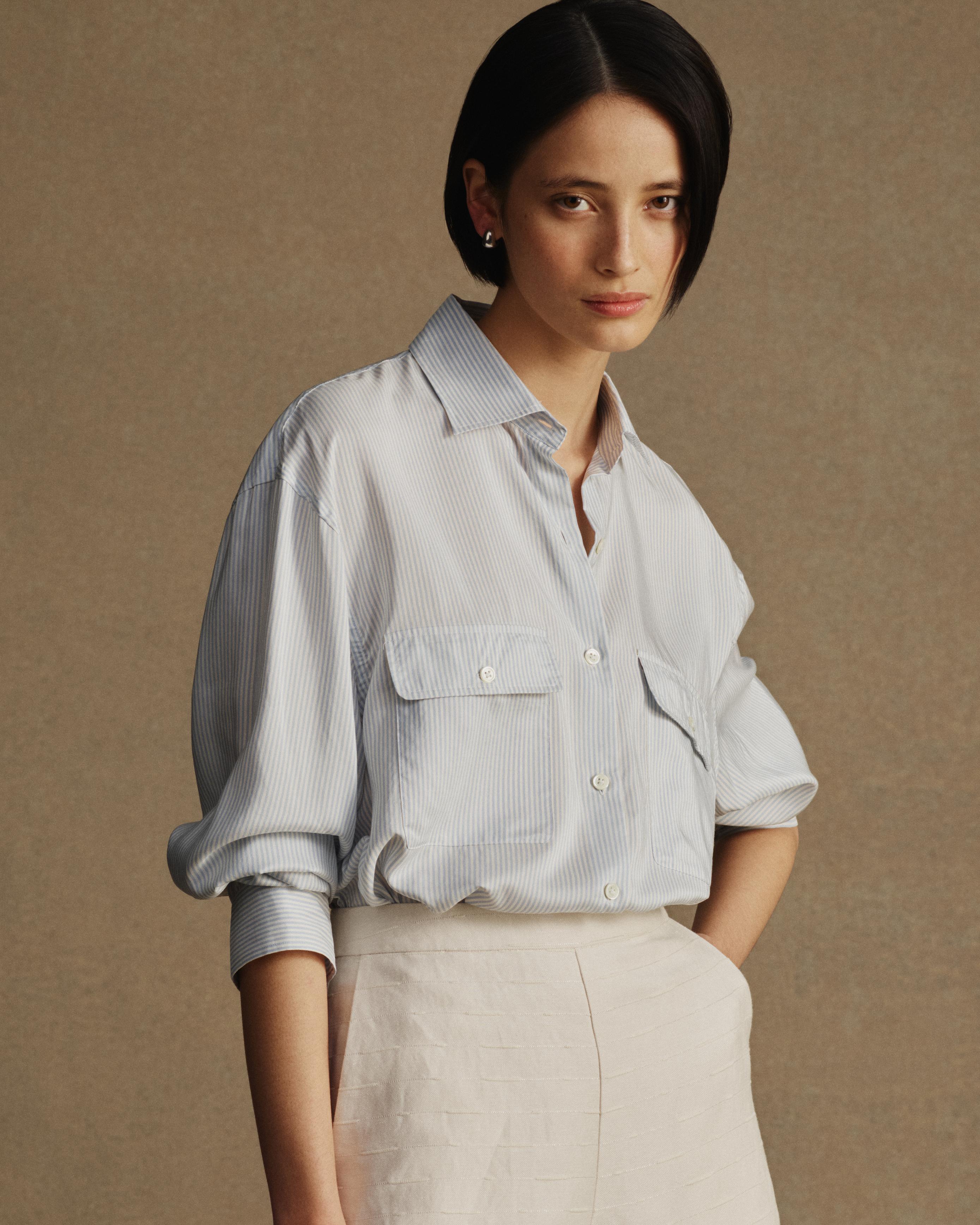 Camilla Shirt - Blue Stripe Silk