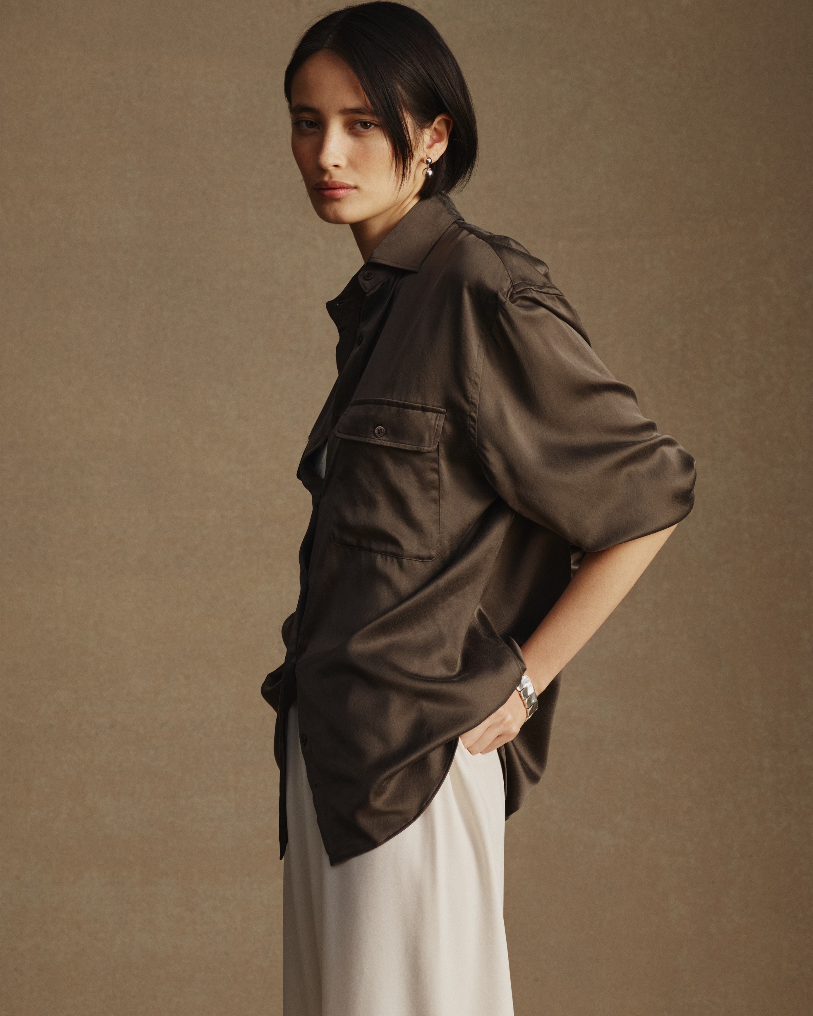 Camilla Shirt - Olive Silk