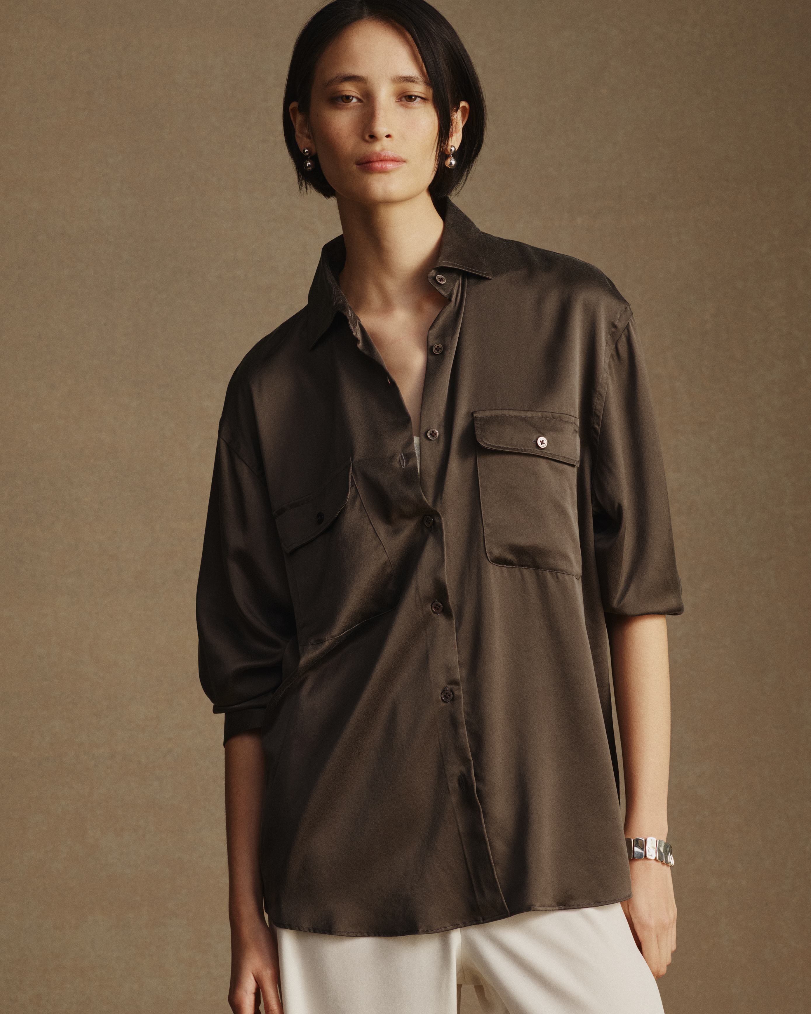 Camilla Shirt - Olive Silk