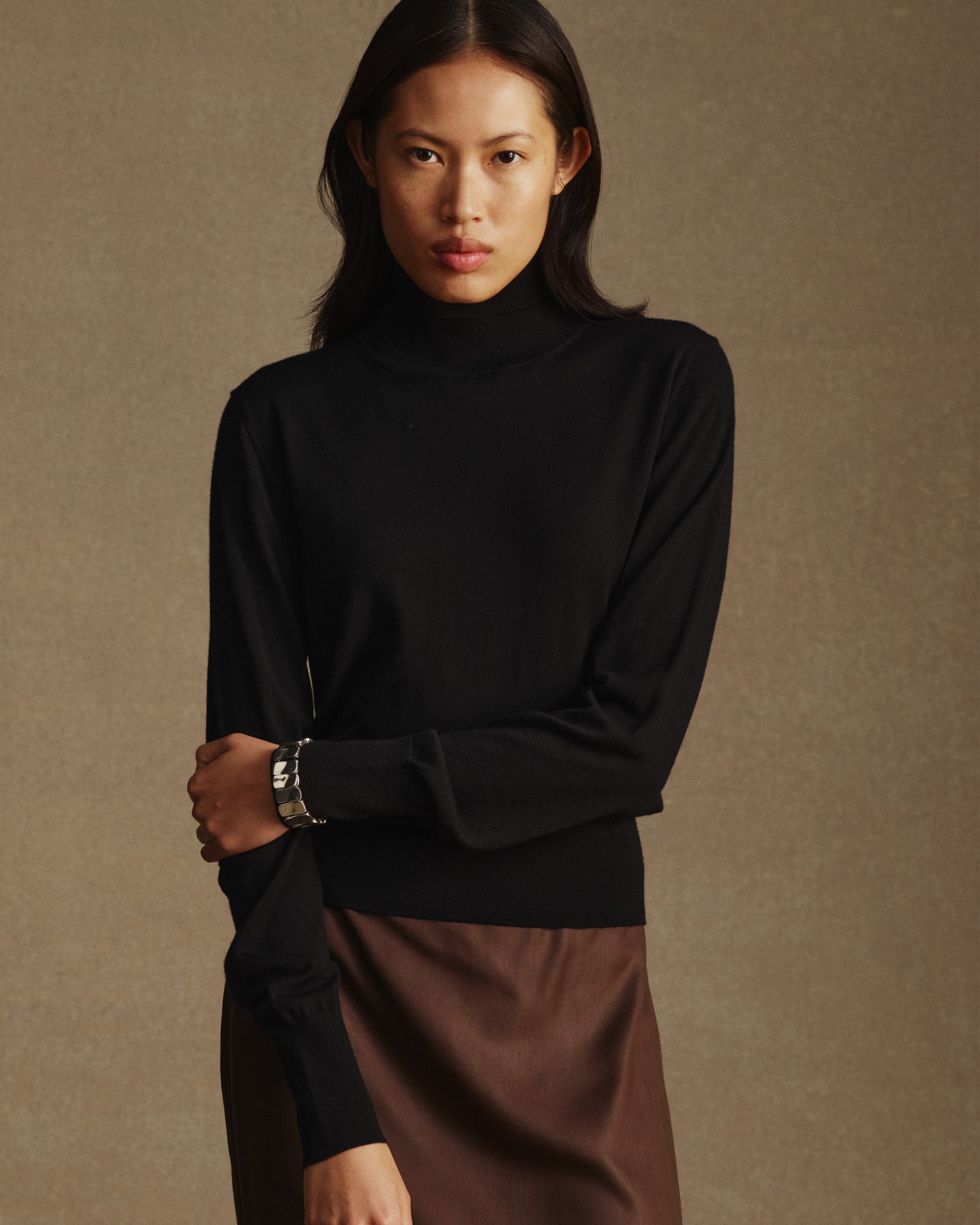 Cass Merino Roll Neck - Black