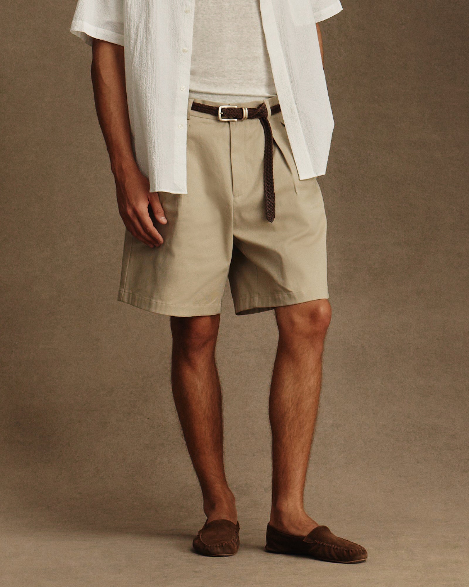 Double Pleated Chino Shorts - Oatmeal