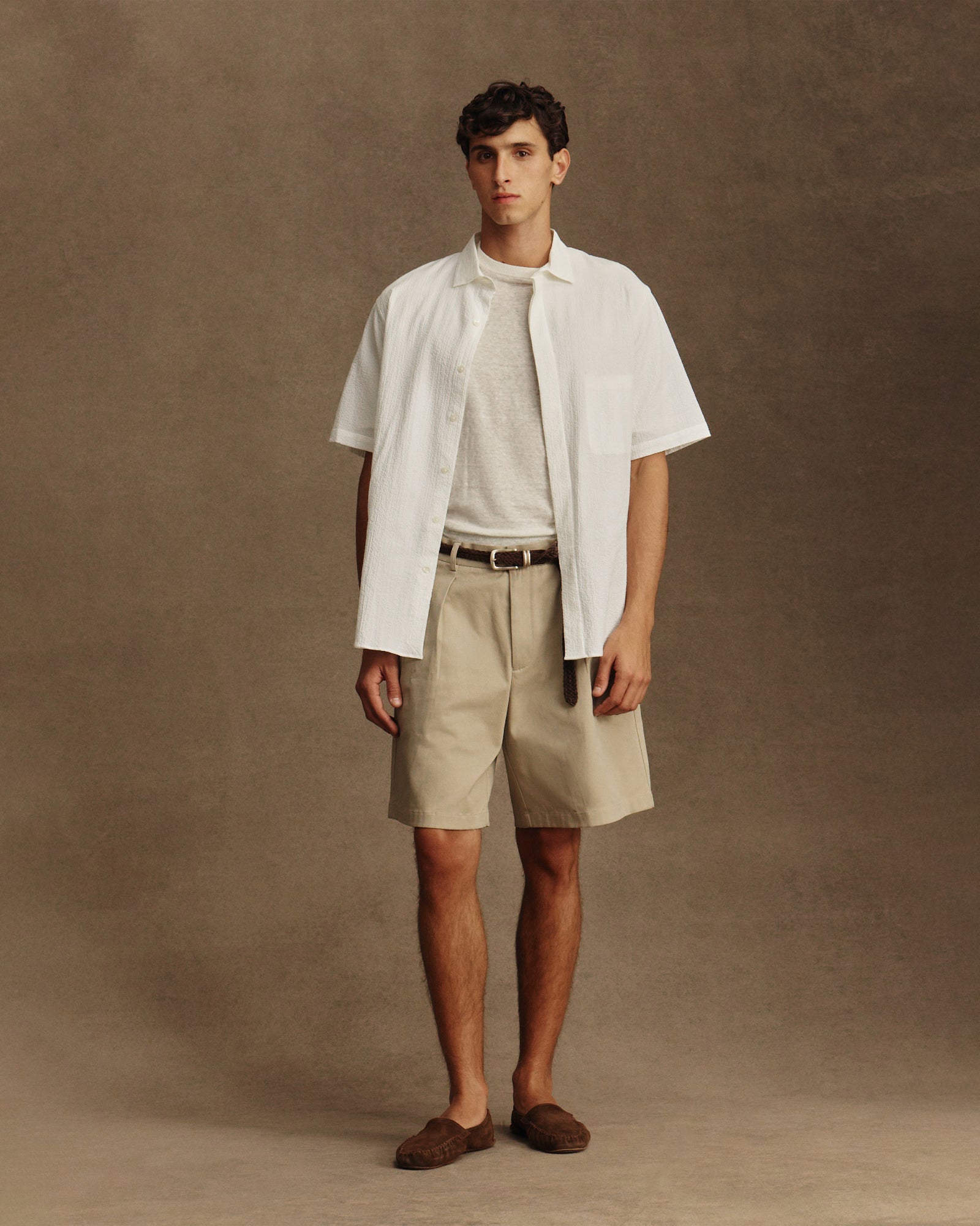 Double Pleated Chino Shorts - Oatmeal