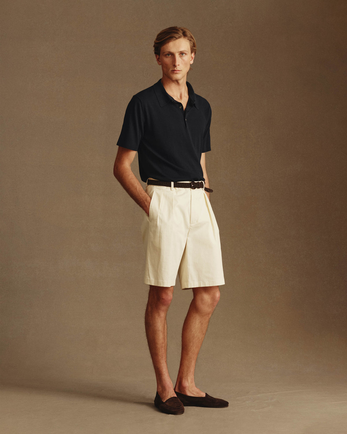 Double Pleated Chino Shorts - Off White