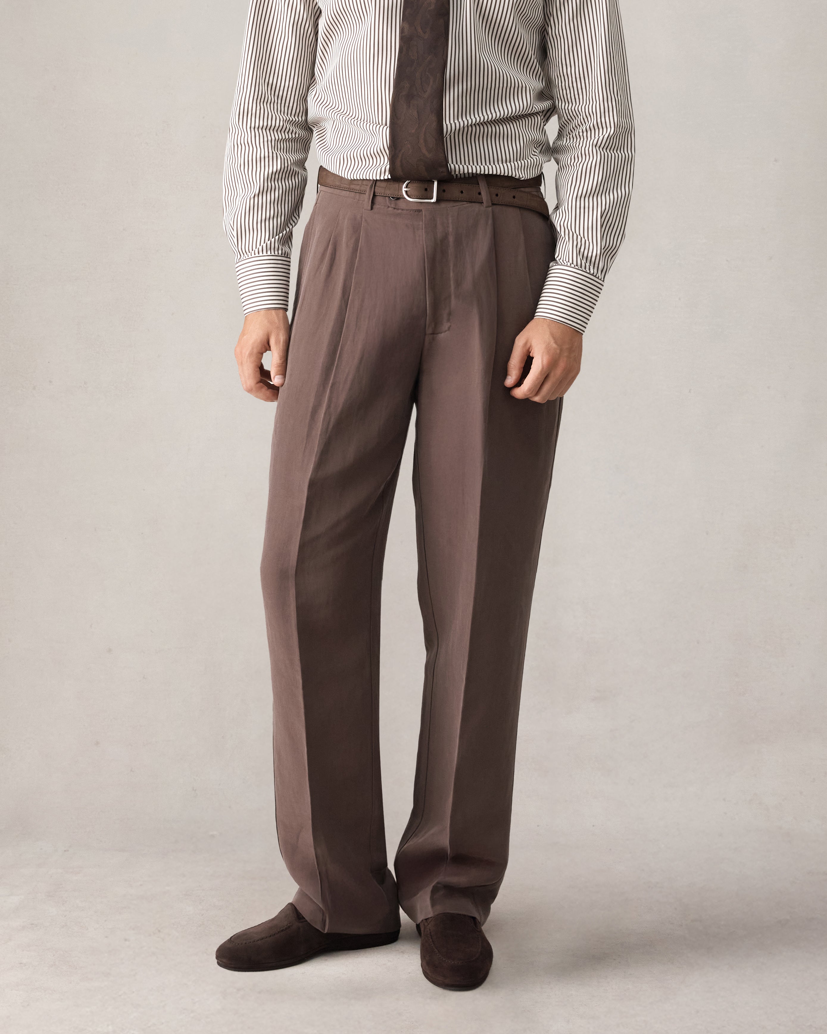 Double Pleated Trouser - Chocolate Silk Linen