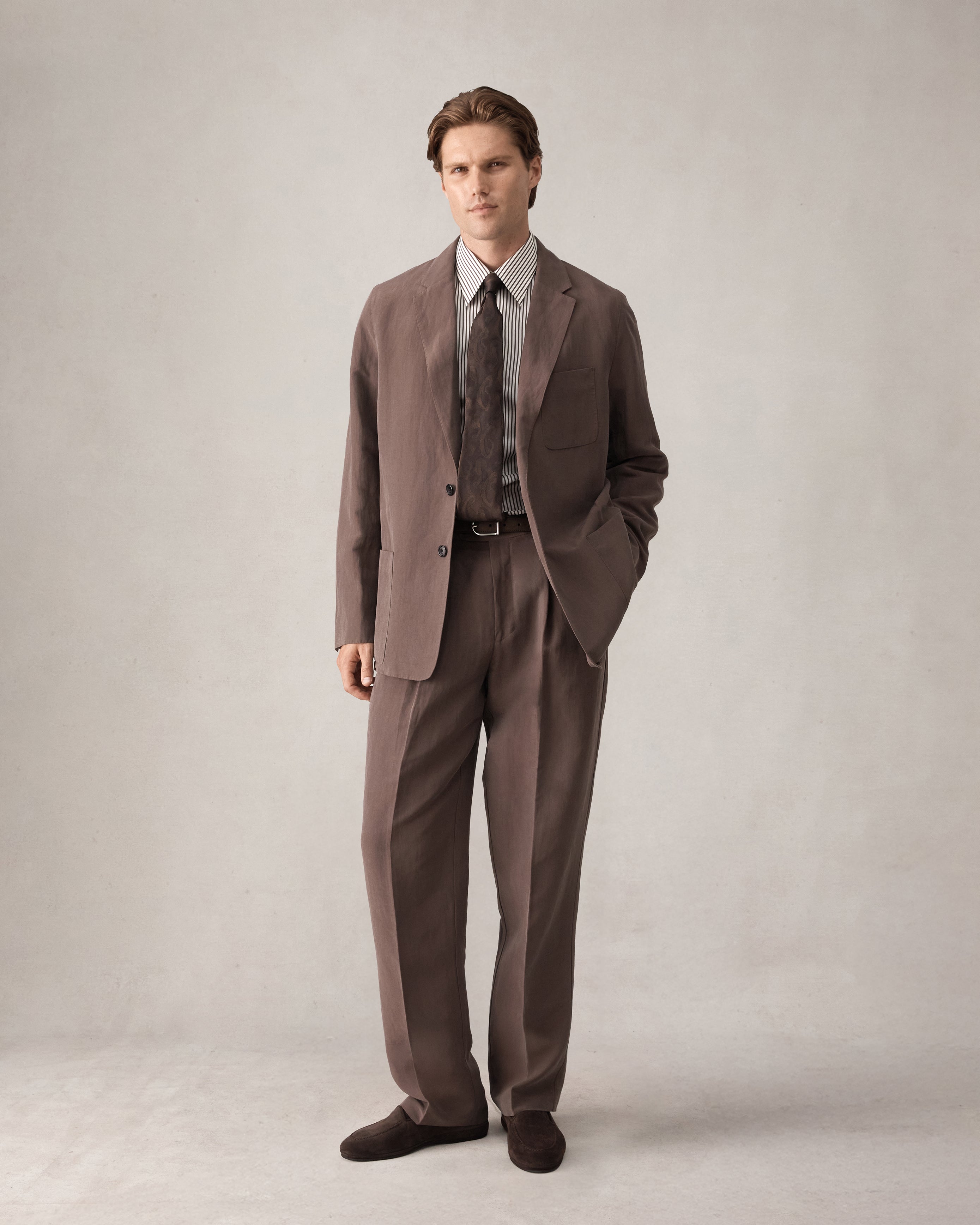 Double Pleated Trouser - Chocolate Silk Linen