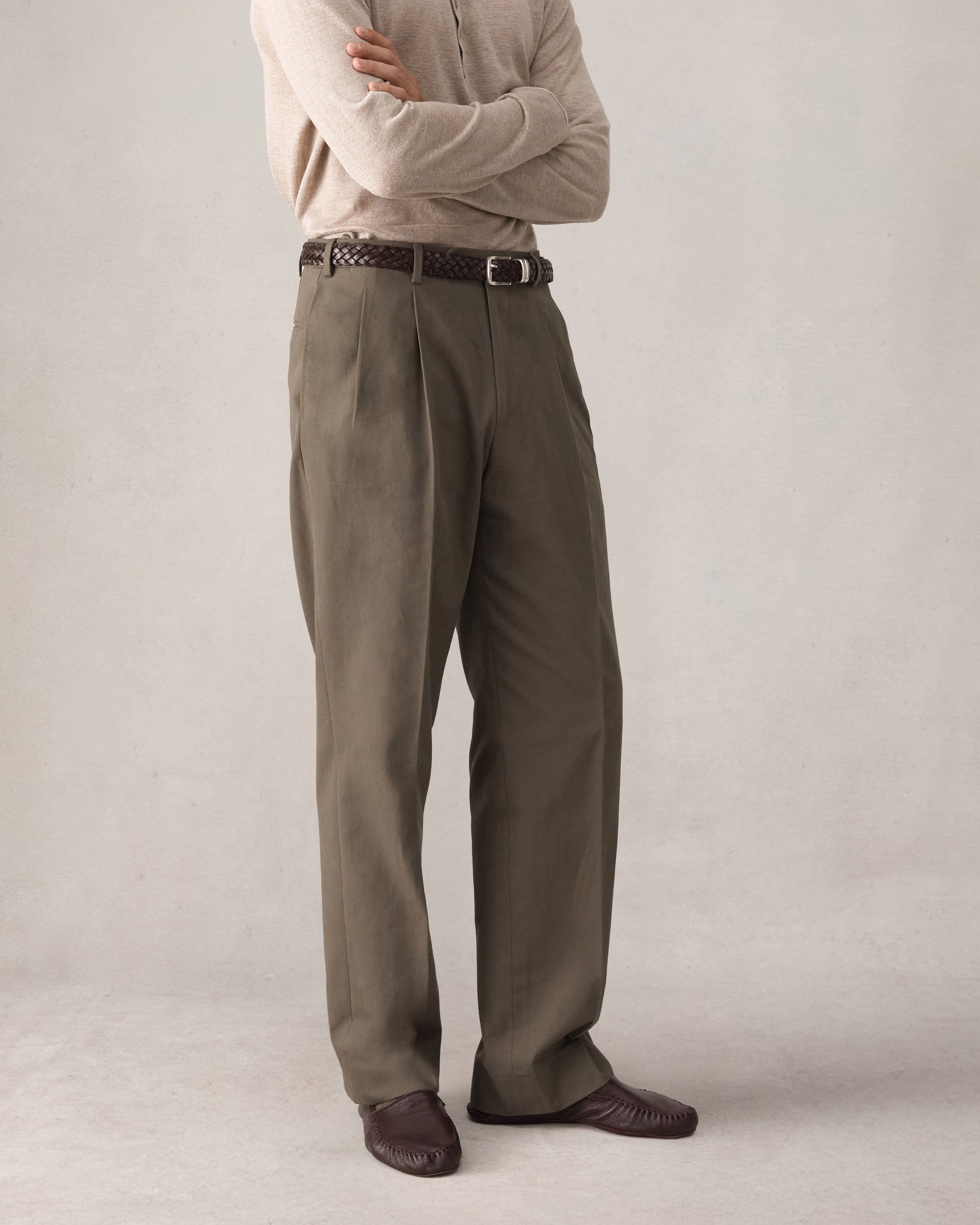 Double Pleated Trouser - Khaki Canvas
