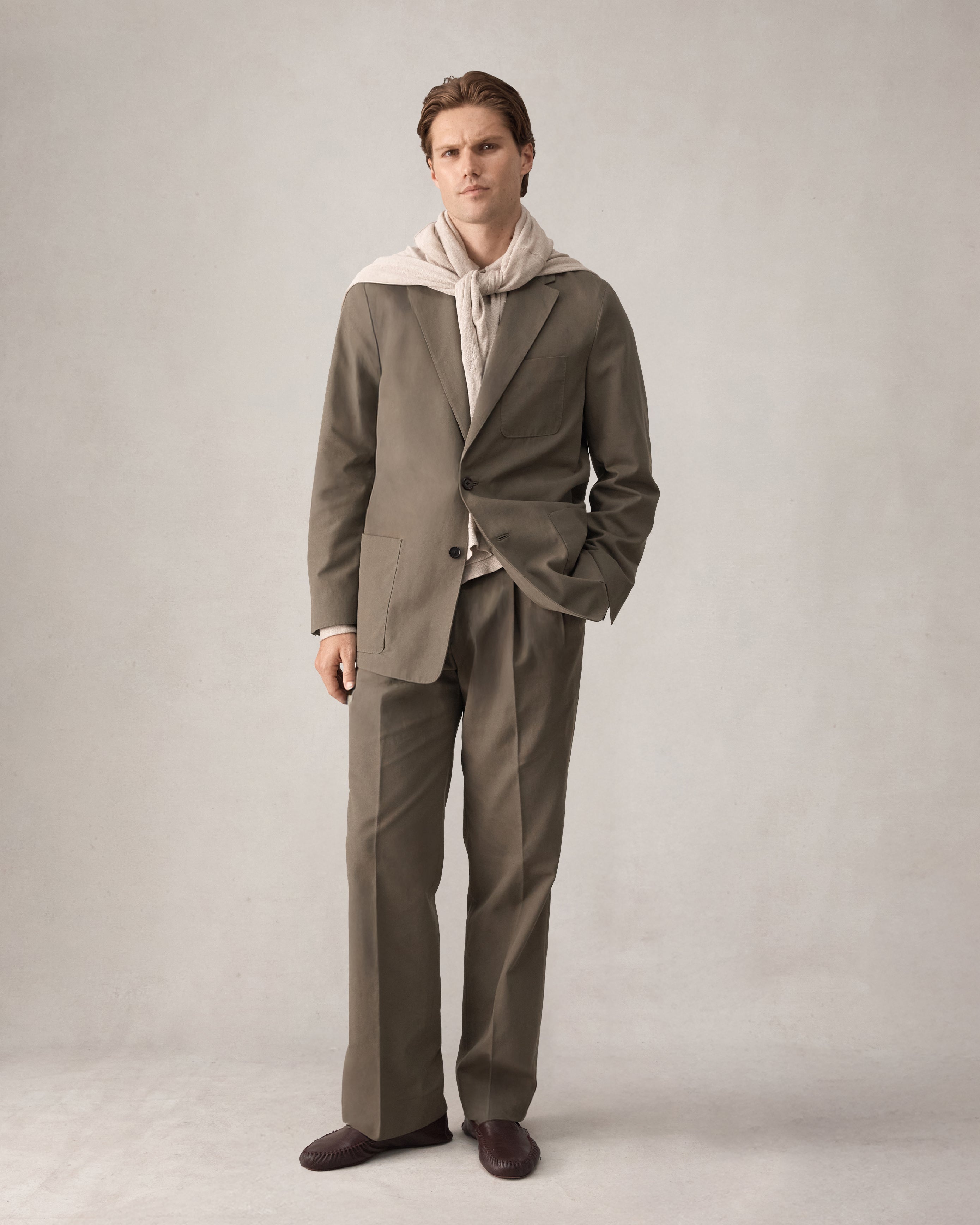 Double Pleated Trouser - Khaki Canvas