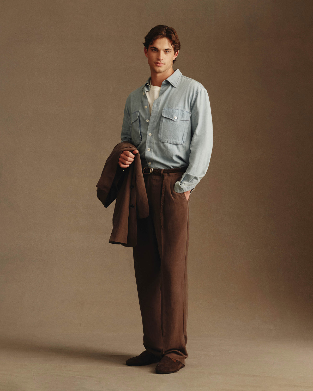 Double Pleated Trouser - Chocolate Silk Linen