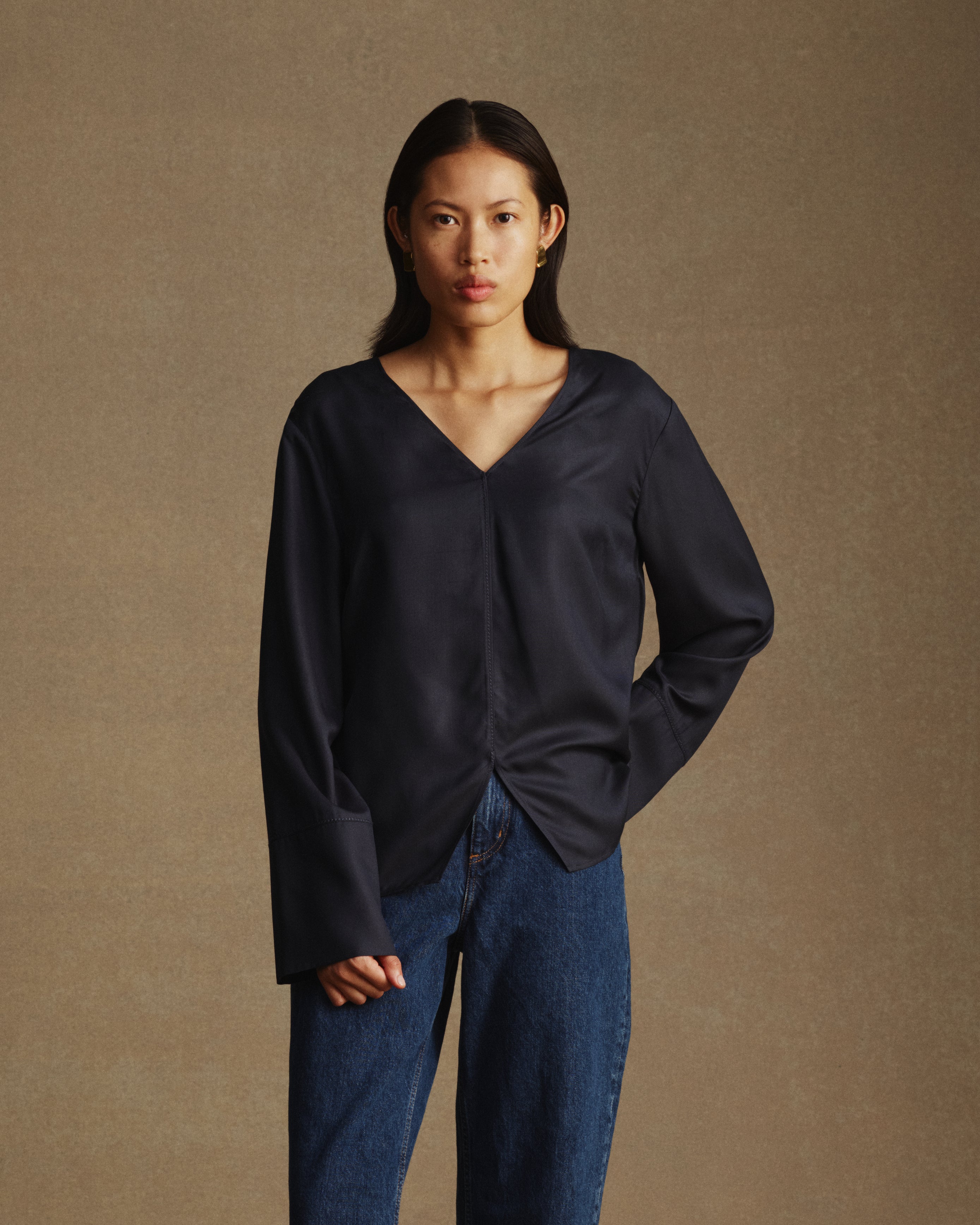 Maria Blouse - Navy Dupioni