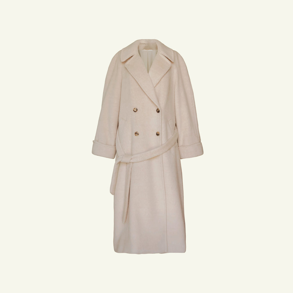 Double Breasted Raglan Overcoat - Gesso Cream