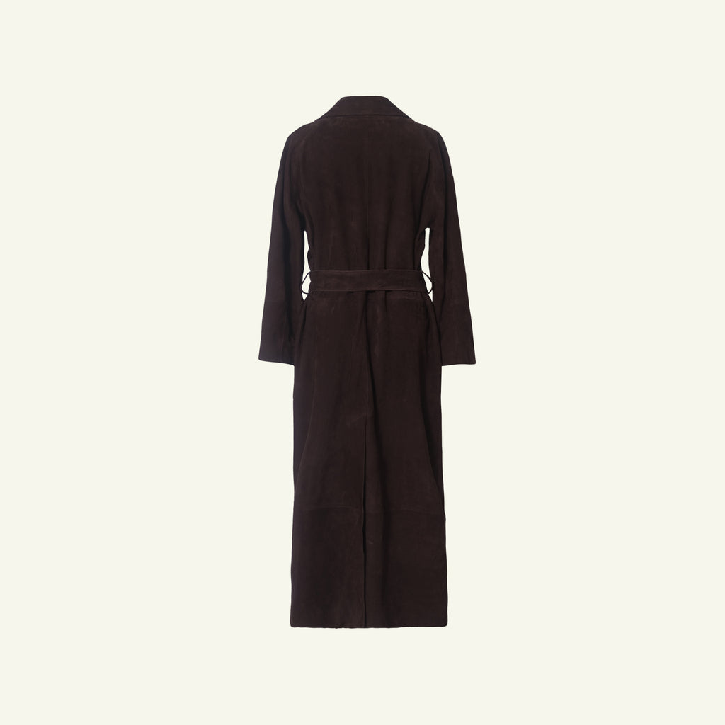 Isabella Suede Trench Coat - Bitter Chocolate