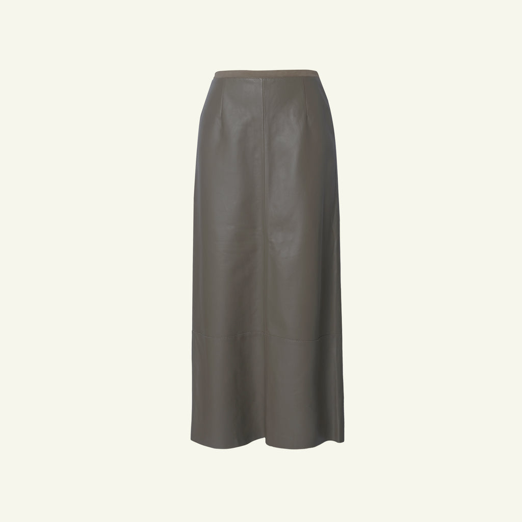 Marina Leather Maxi Skirt - Taupe