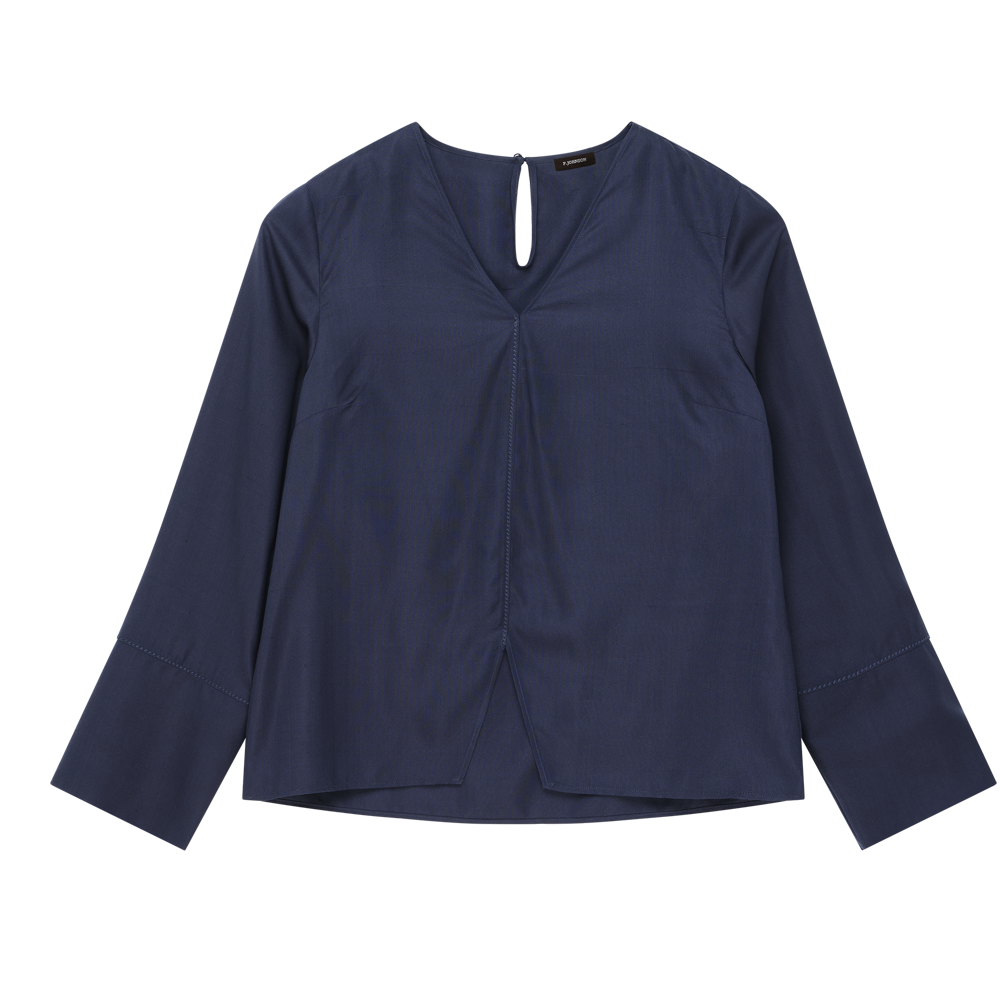 Maria Blouse - Navy Dupioni