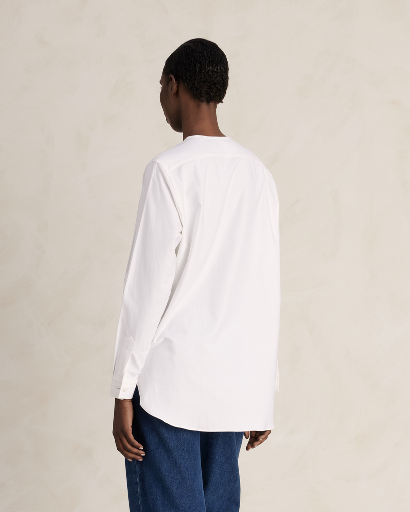 White Oxford Sans Collar Shirt