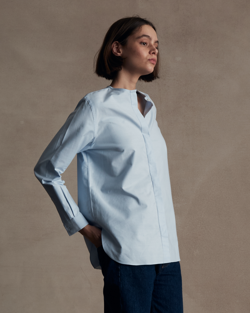 Blue Oxford Sans Collar Shirt