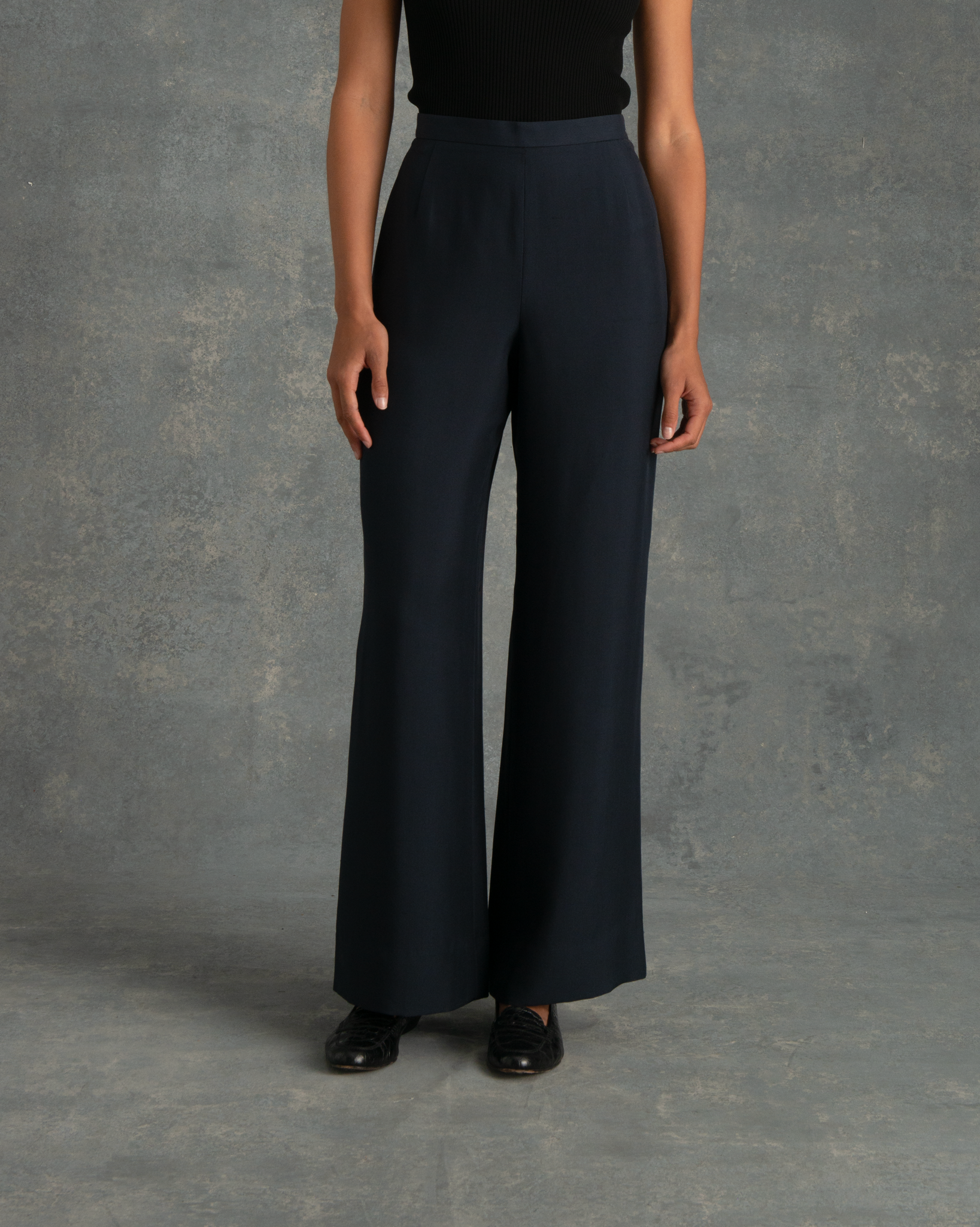 Navy Silk Sofia Trouser