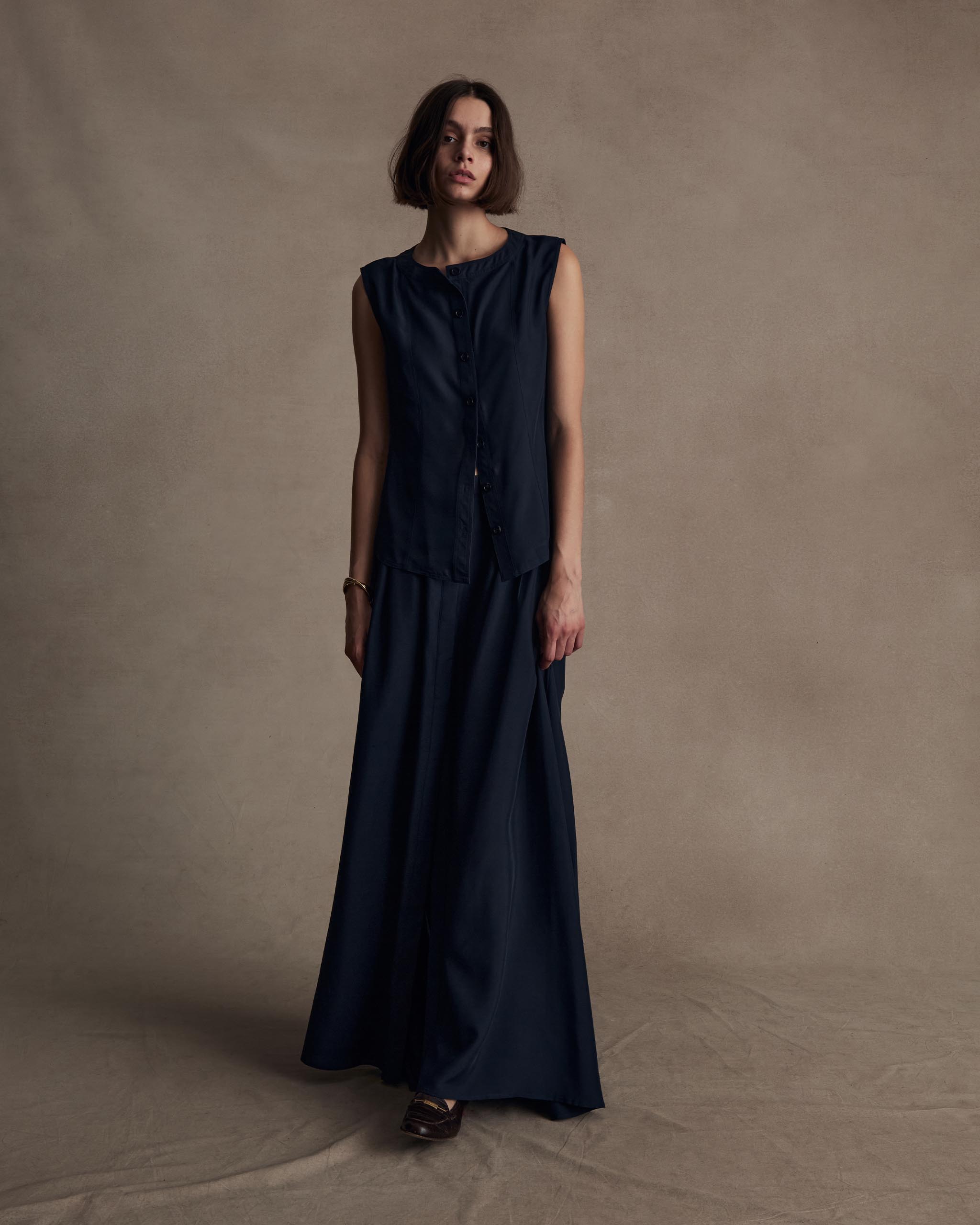 Navy Silk Bodice Top