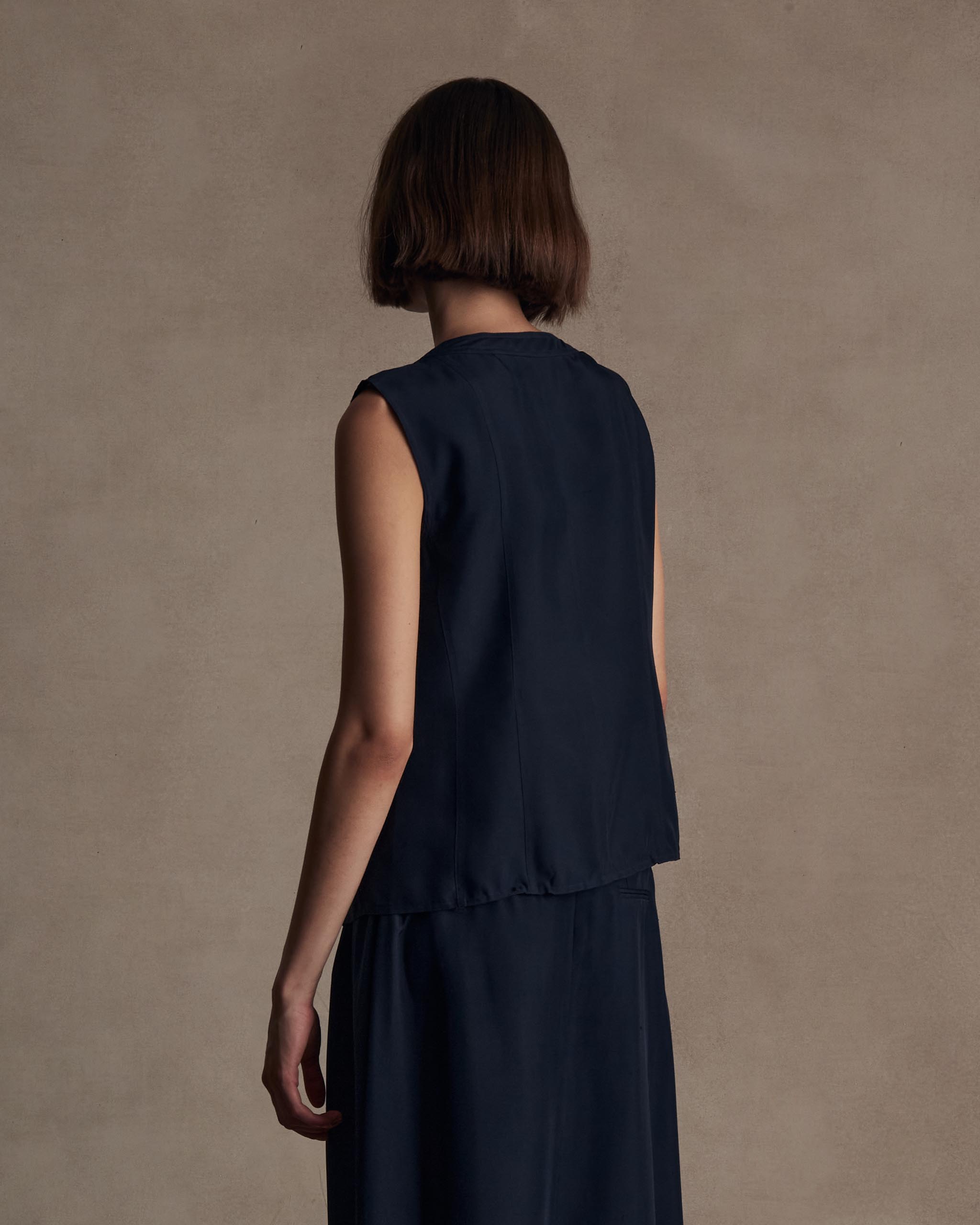 Navy Silk Bodice Top