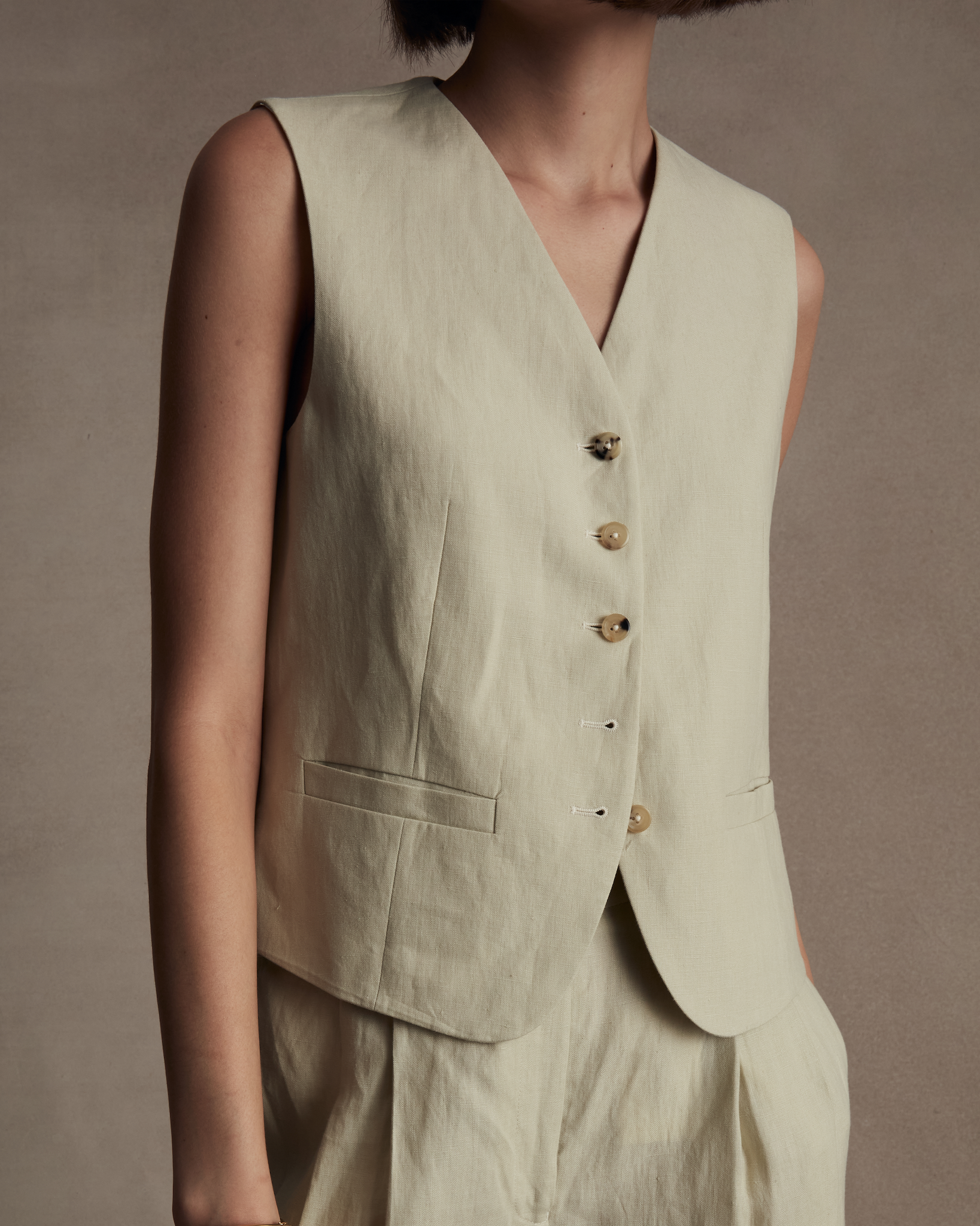 Beige Linen Waistcoat P Johnson