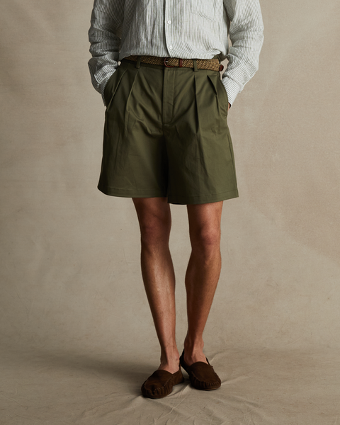 Olive Pleated Chino Shorts | P Johnson