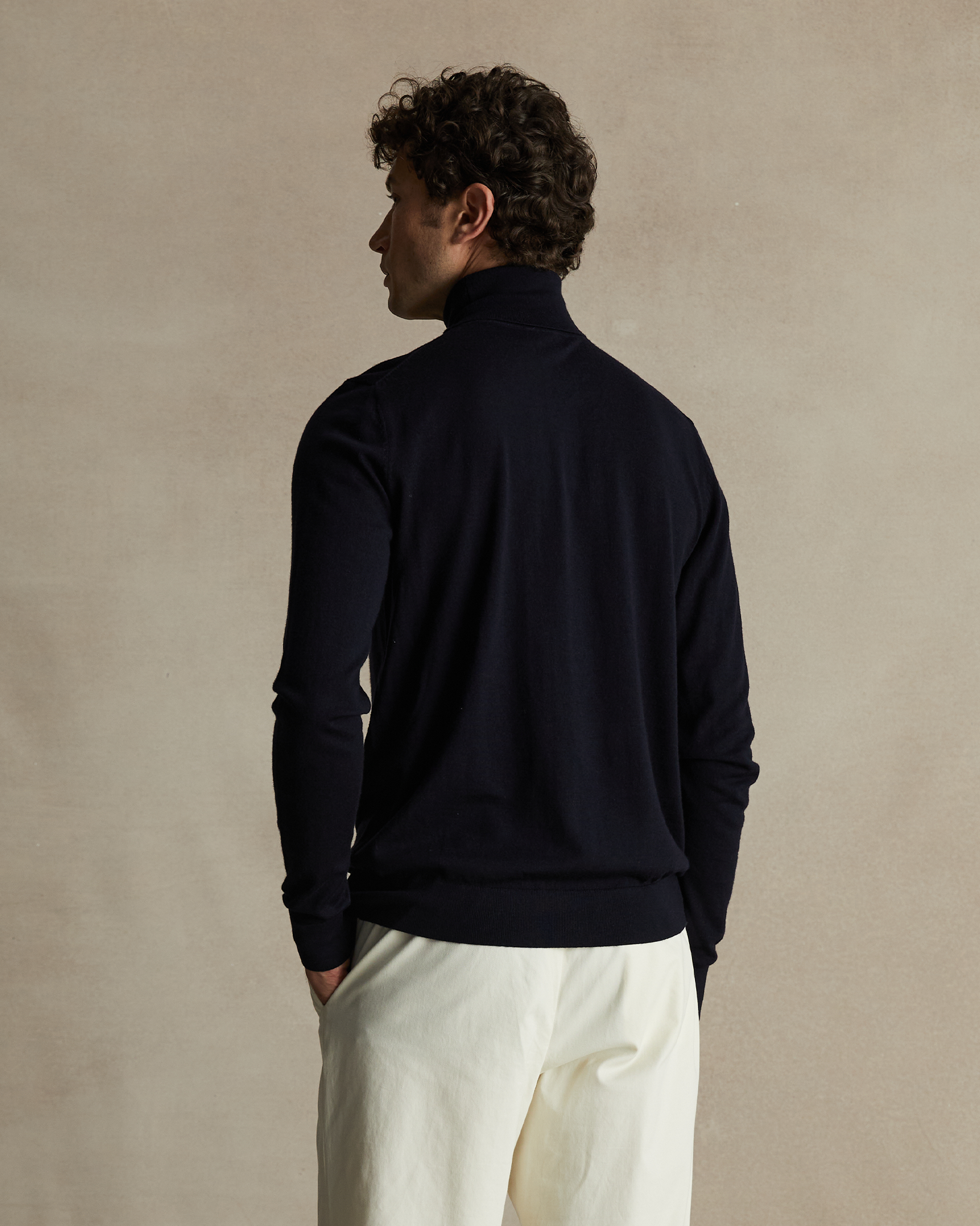 Navy Merino Roll Neck