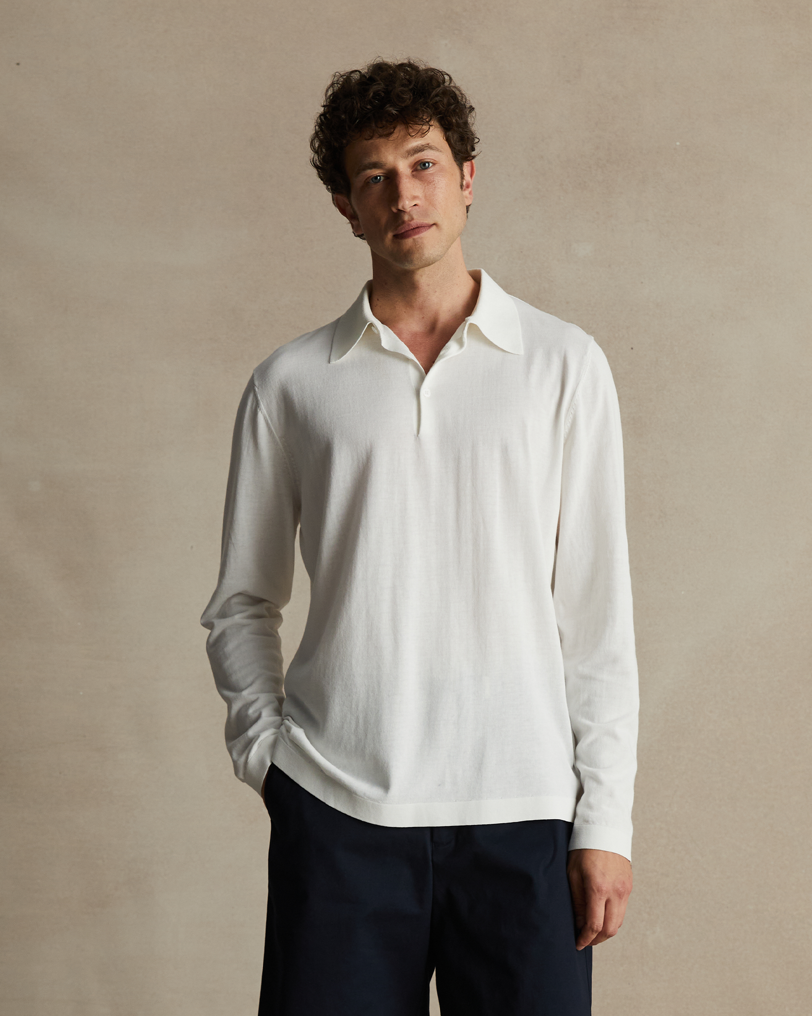 Ice Cotton Long Sleeve Polo - Off White