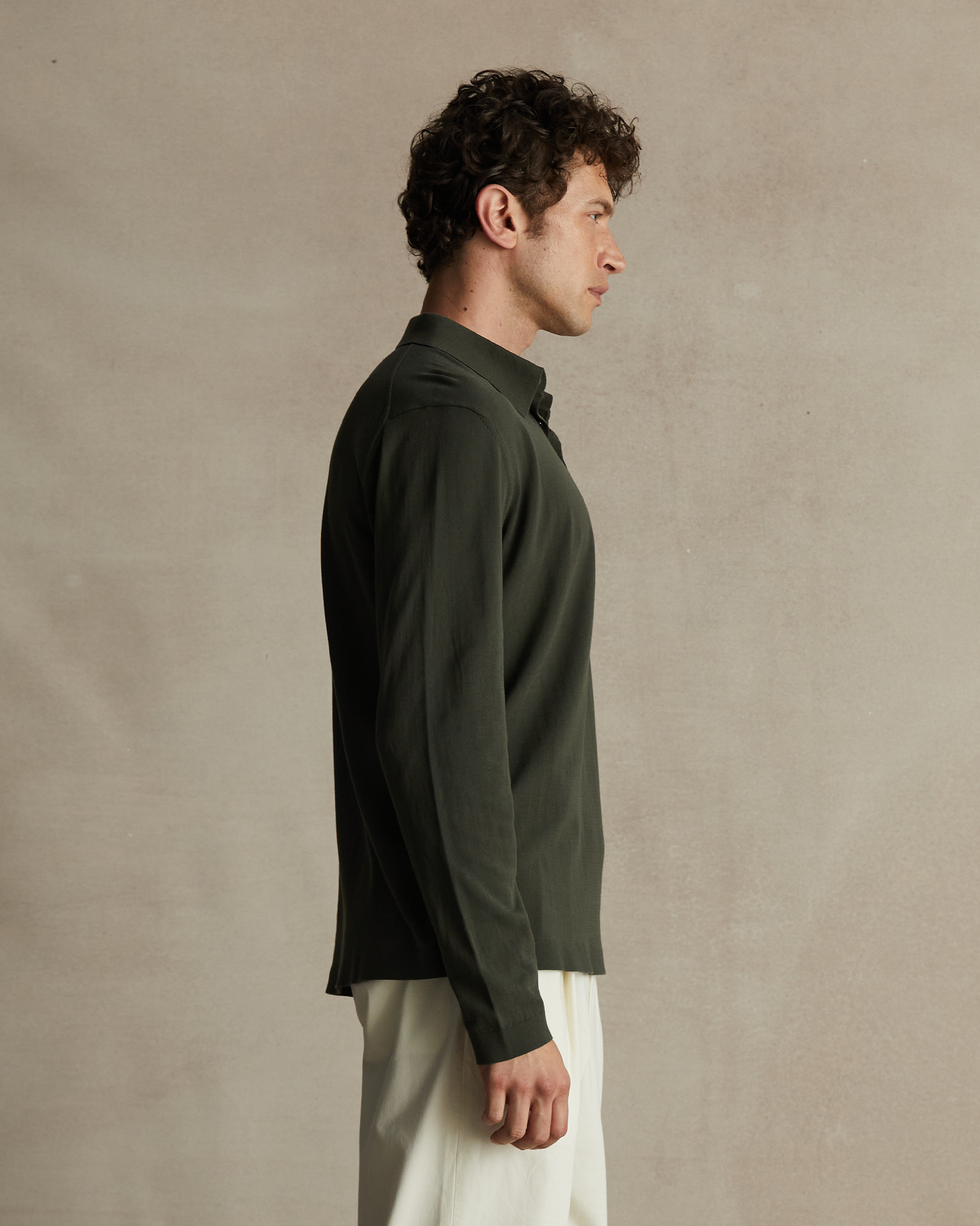Ice Cotton Long Sleeve Polo - Green