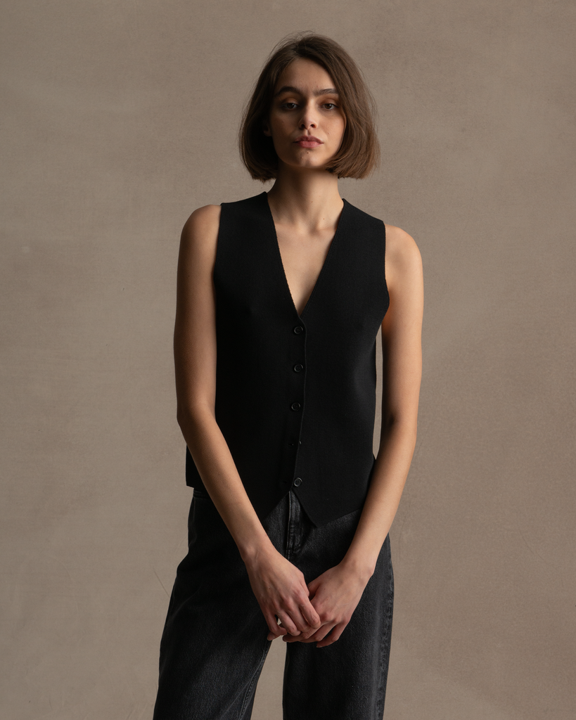 Black Milano Knit Waistcoat