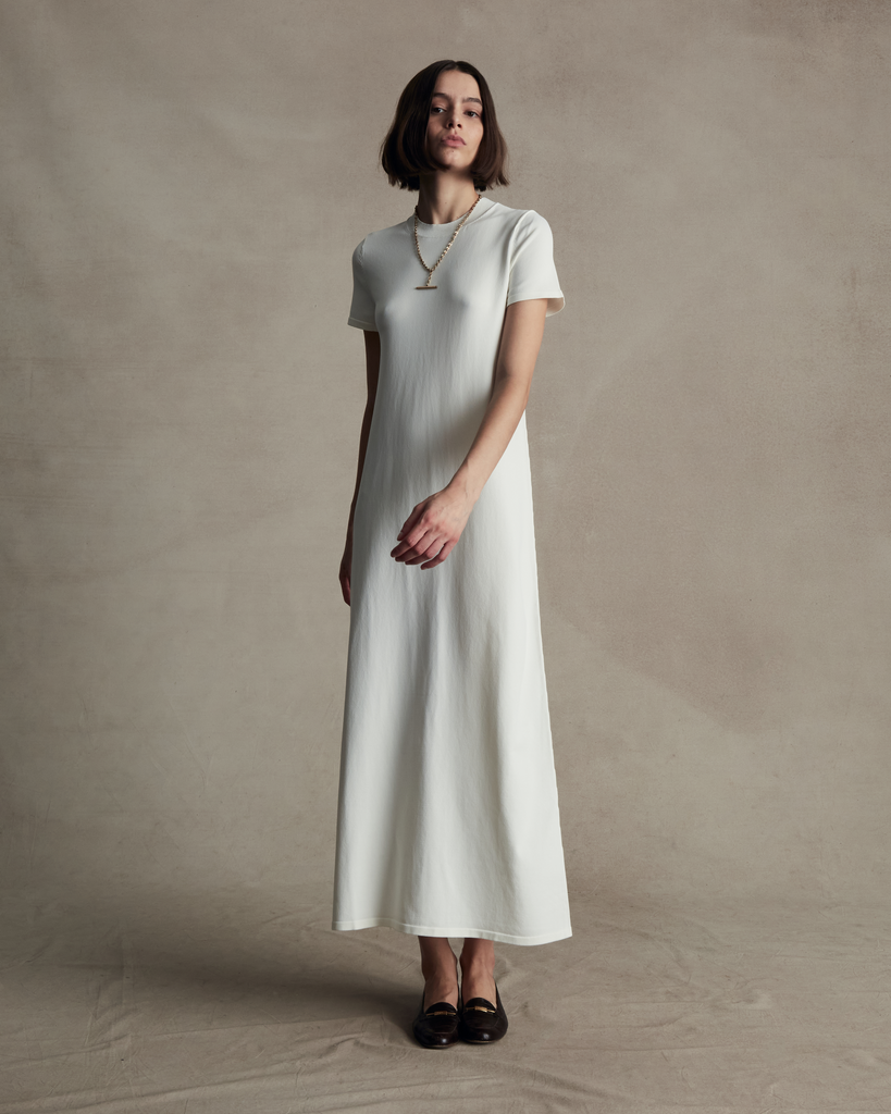 Off White Crepe Knit Tee Dress